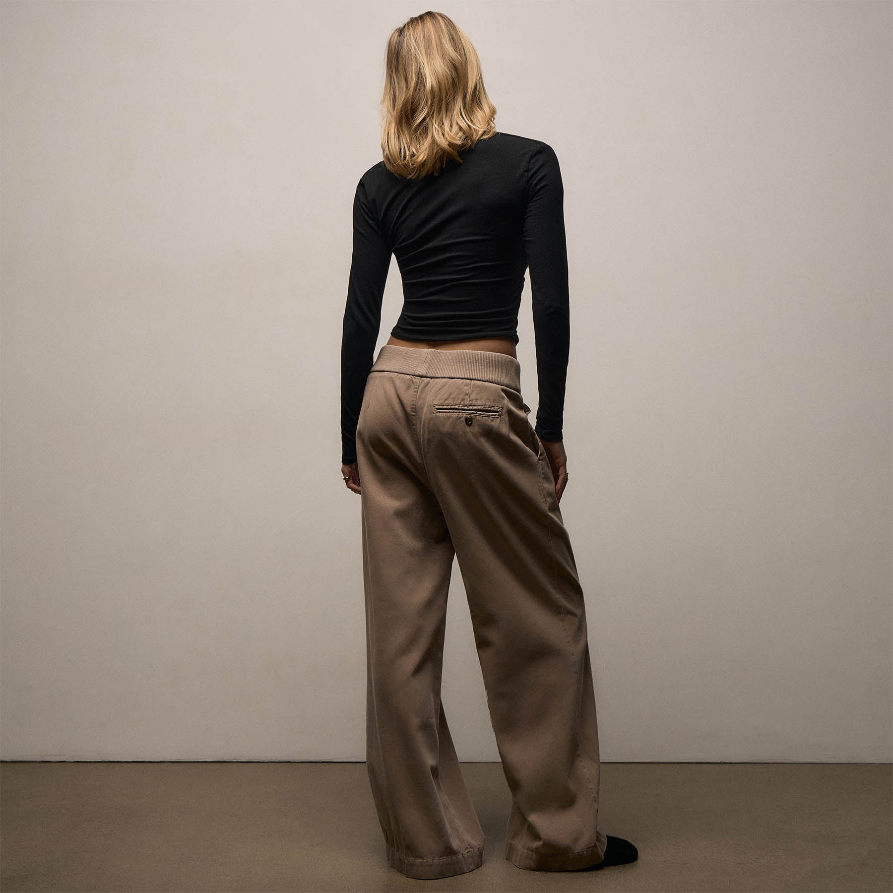 Ribbed Waist Wide Leg Pant - Coffee Pigment