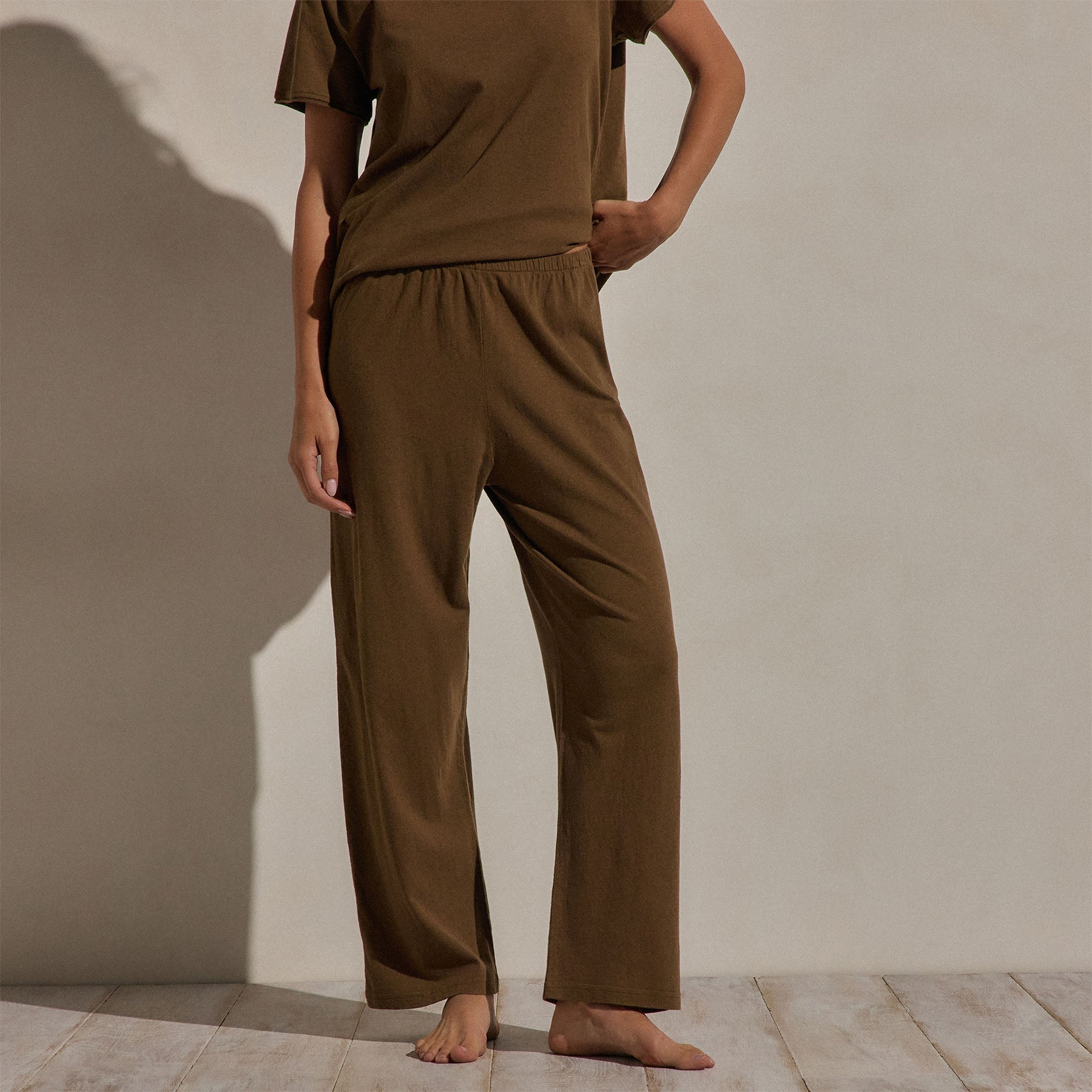 Cotton Linen Pull On Pant - Cocoa