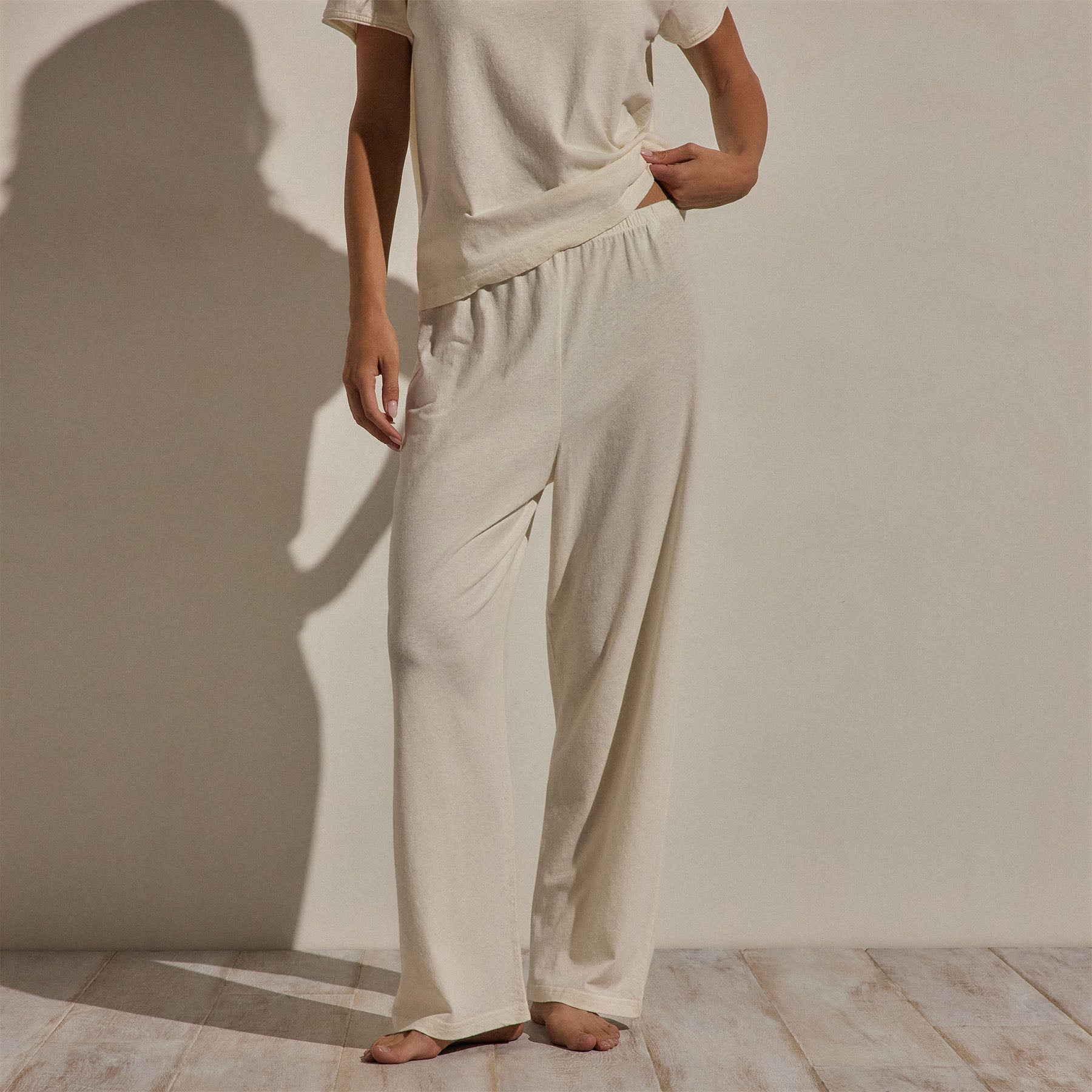 Cotton Linen Pull On Pant - Ecru