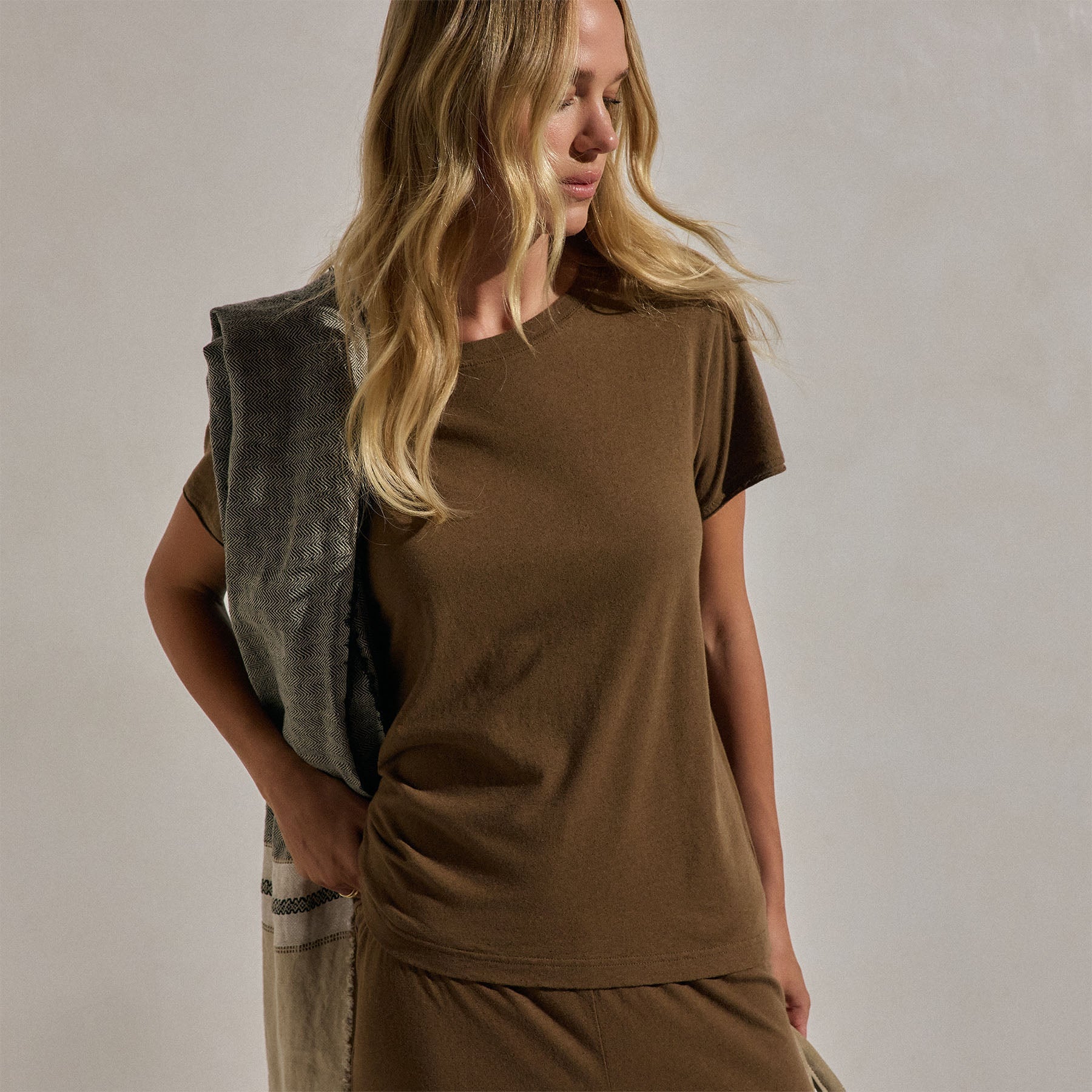 Cotton Linen Lounge Tee - Cocoa