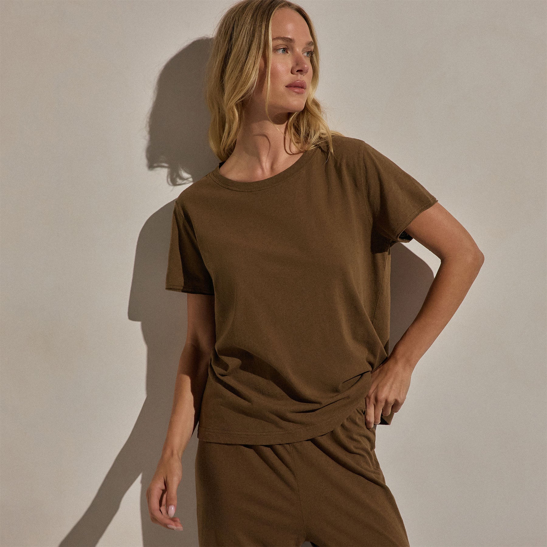 Cotton Linen Lounge Tee - Cocoa