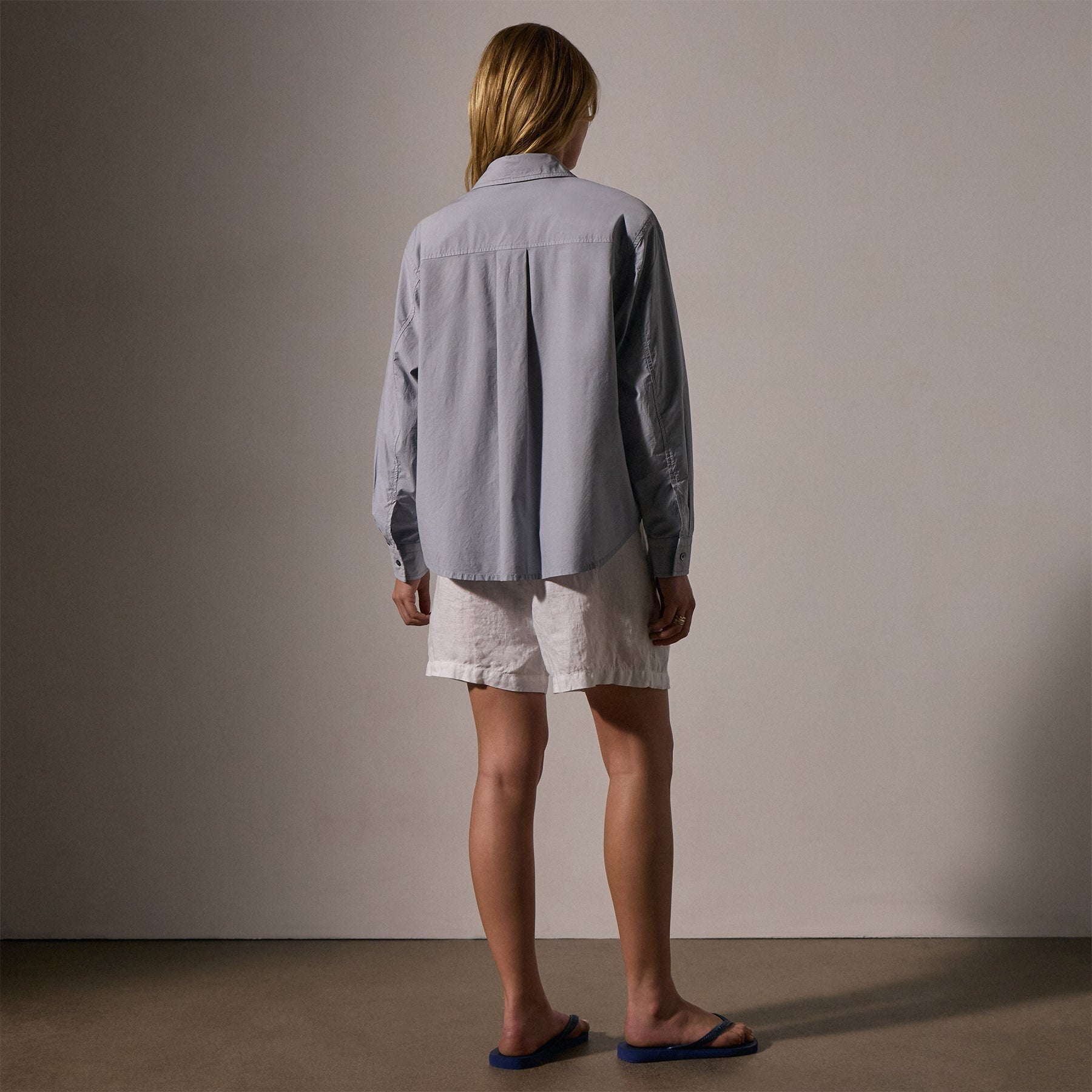 Stretch Poplin Button Up - Grey Sky