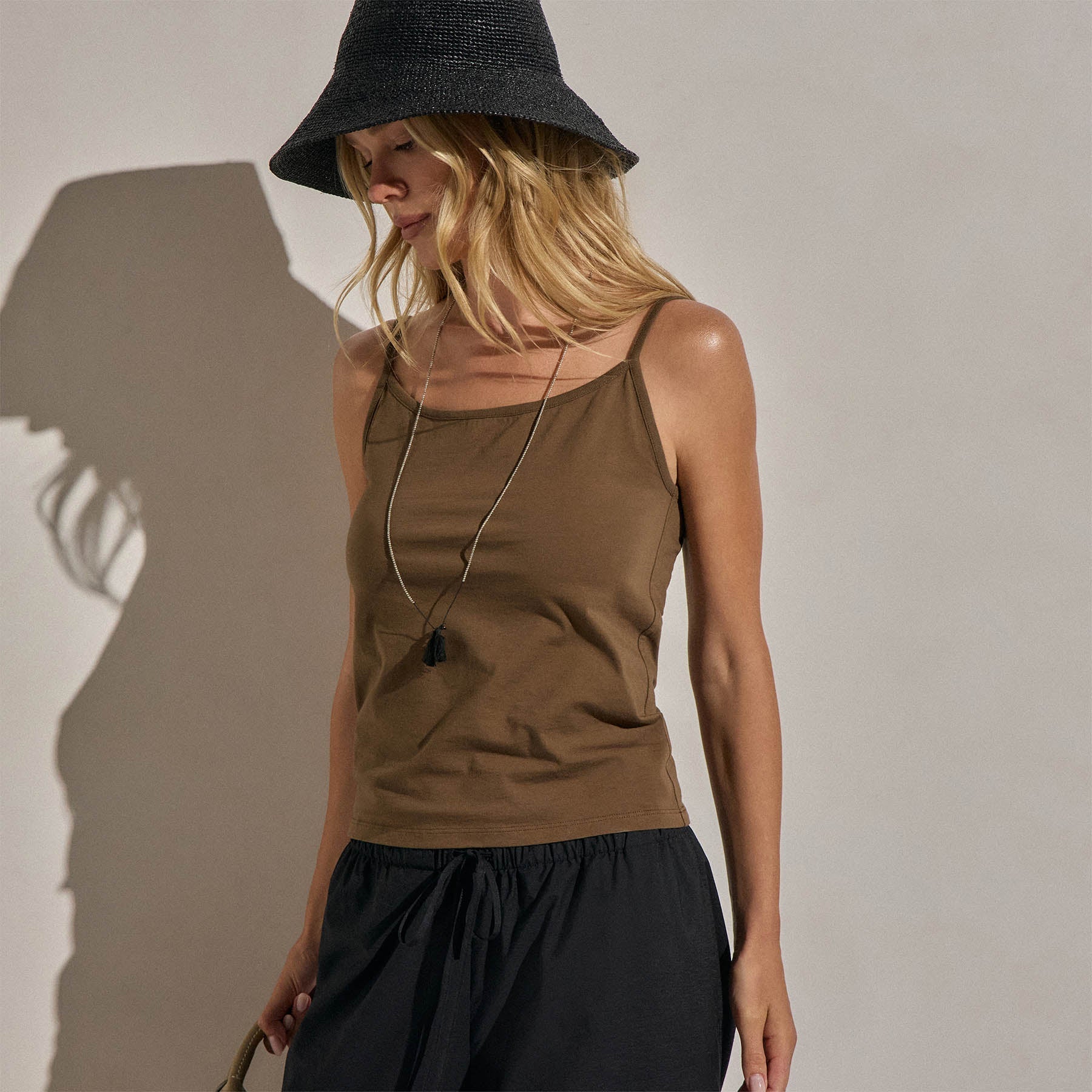 Wide Neck Tank Top - Cocoa