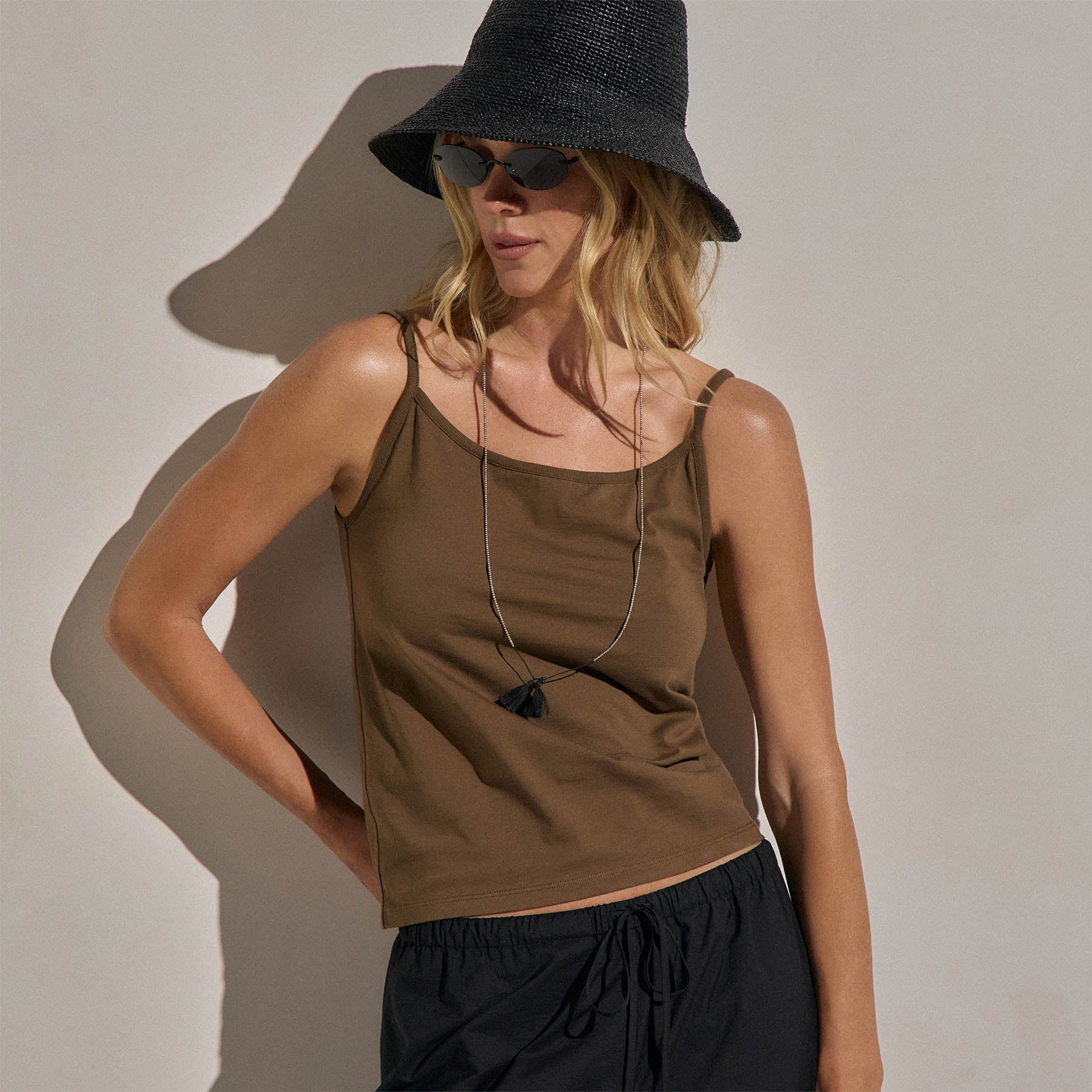 Wide Neck Tank Top - Cocoa