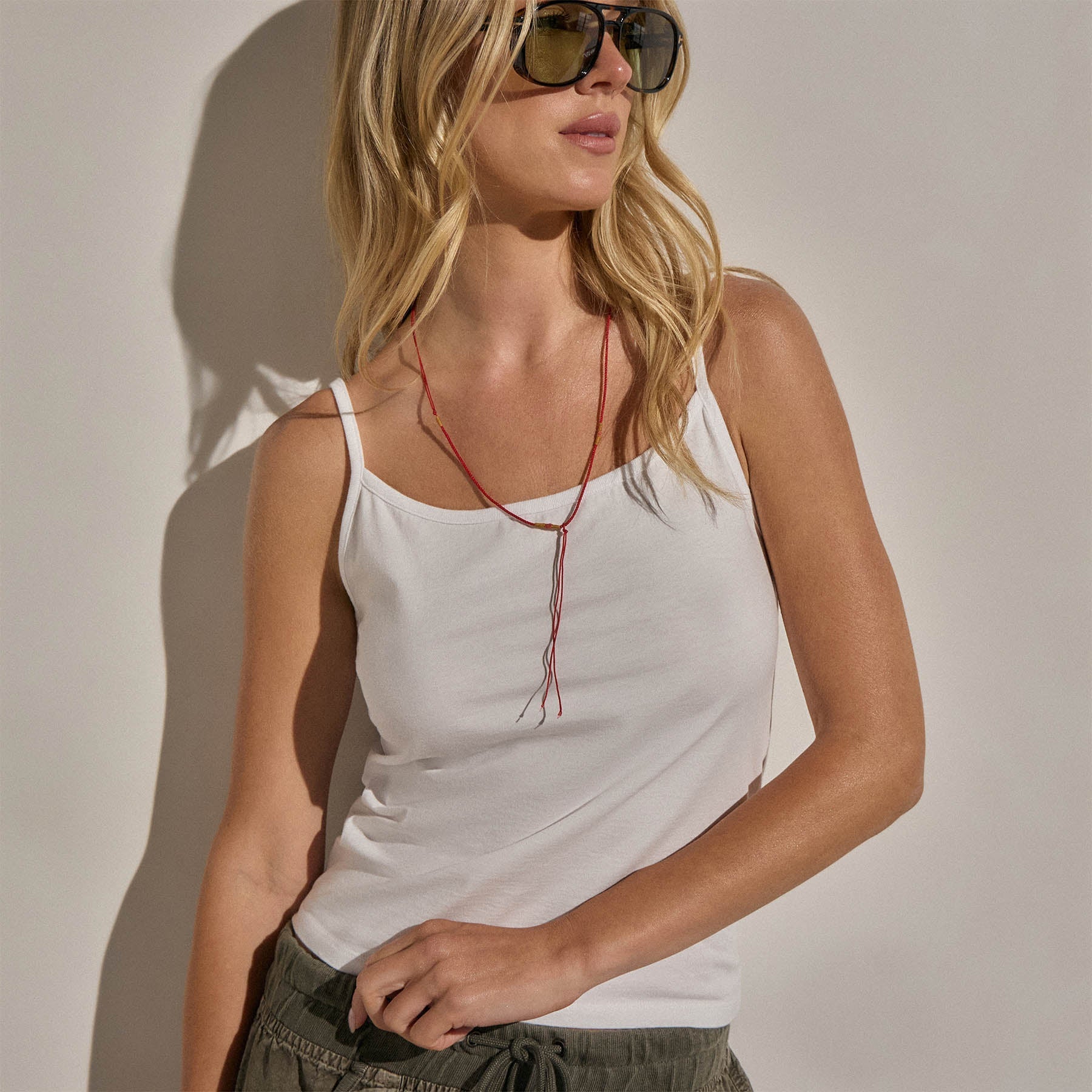 Wide Neck Tank Top - White