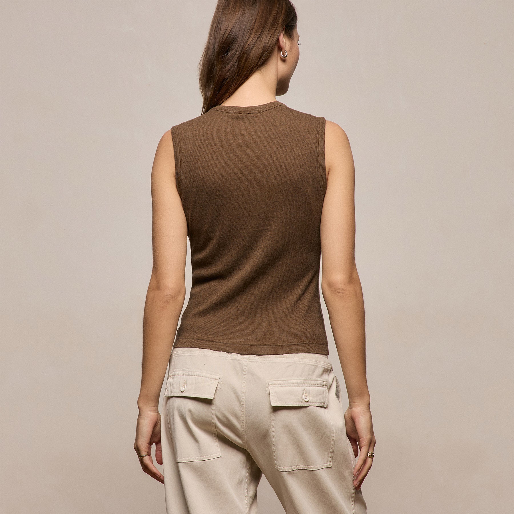 Cotton Cashmere Rib Tank - Brown