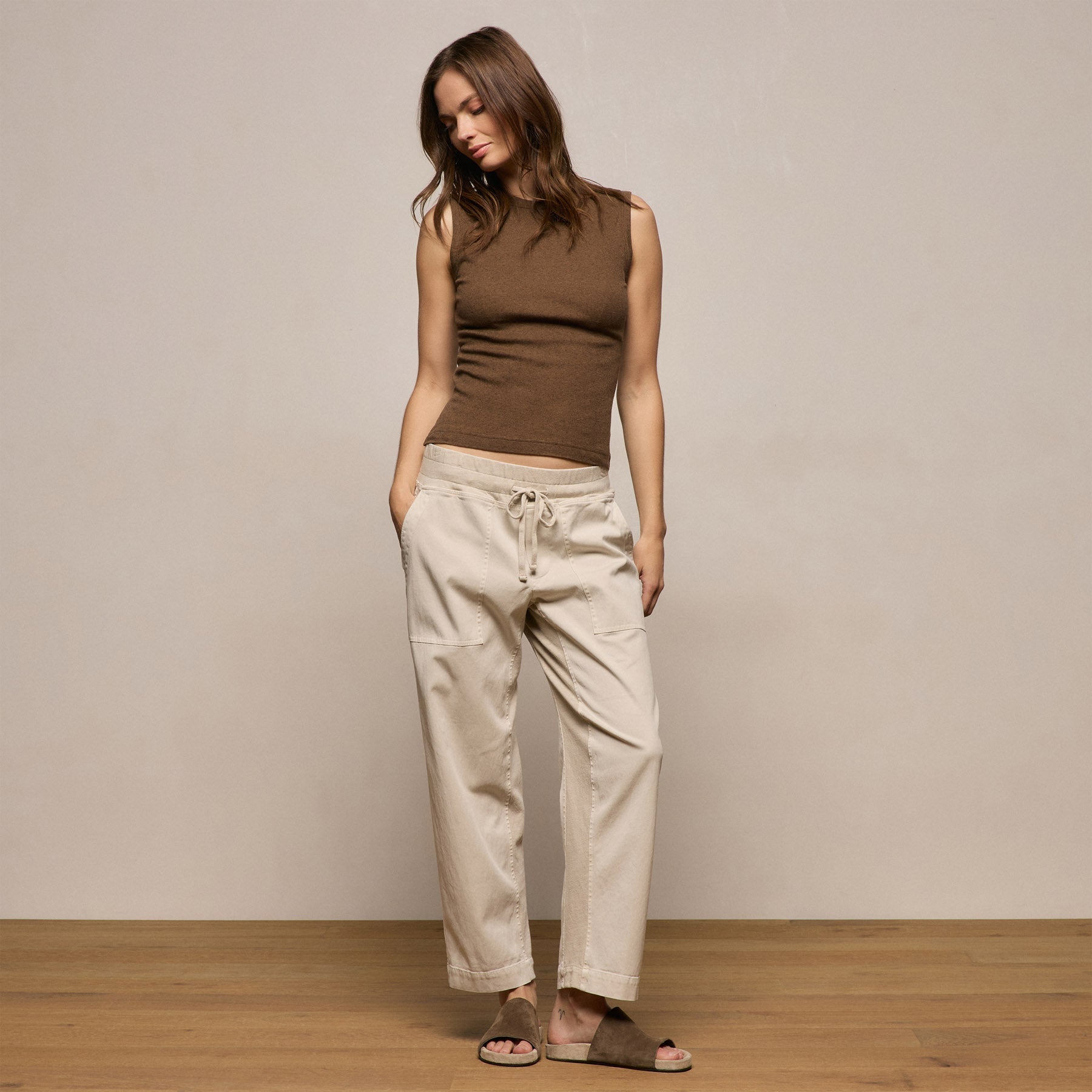 Cotton Cashmere Rib Tank - Brown