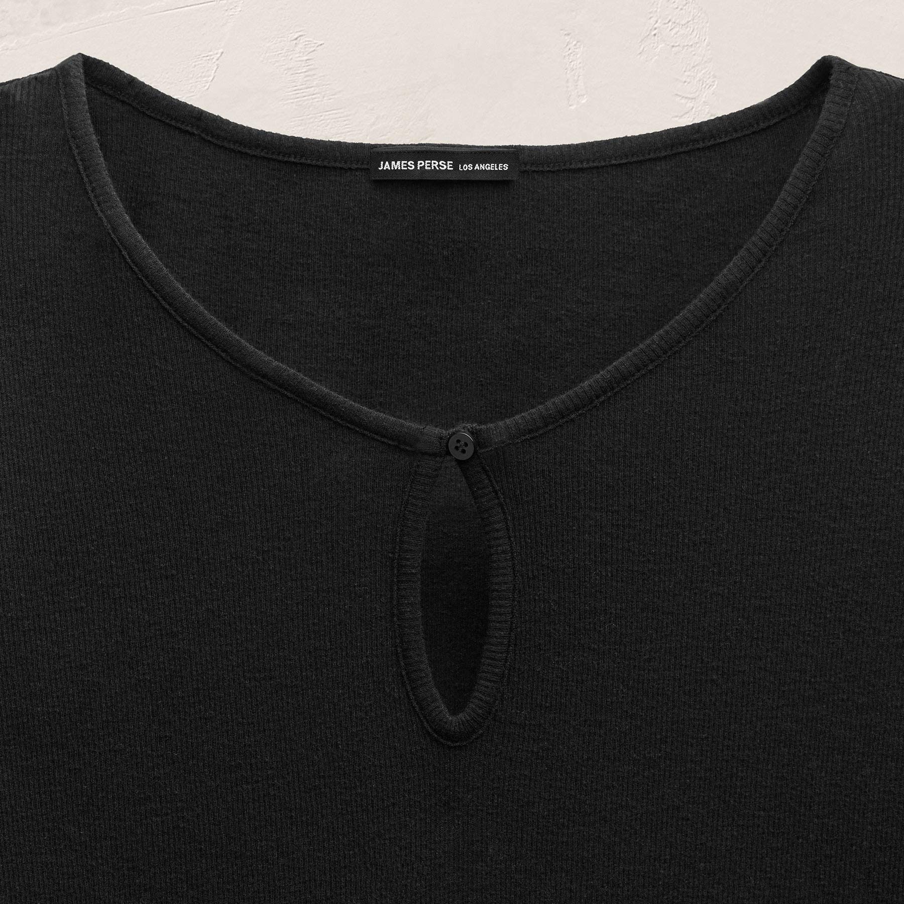 Cotton Cashmere Rib Keyhole Top - Black