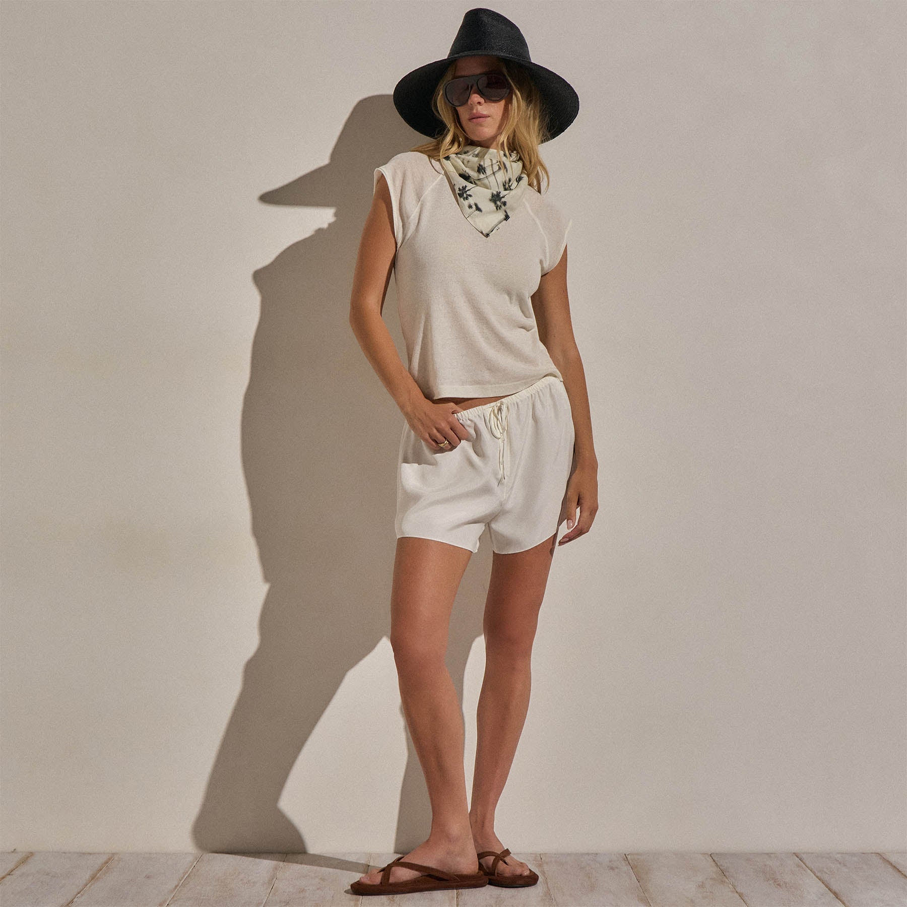 Cotton Cashmere Ribbed Raglan Tee - White