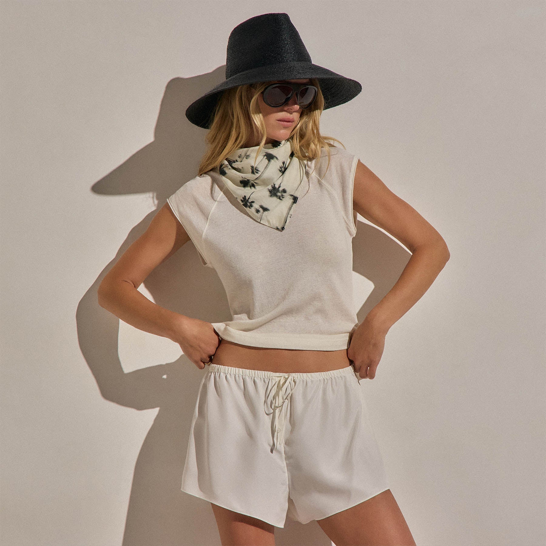 Cotton Cashmere Ribbed Raglan Tee - White