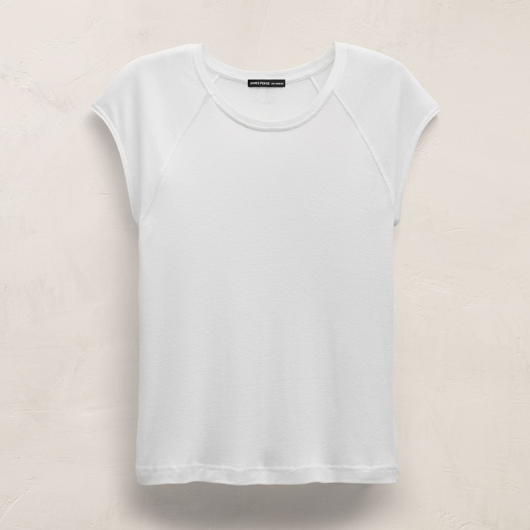 Cotton Cashmere Ribbed Raglan Tee - White