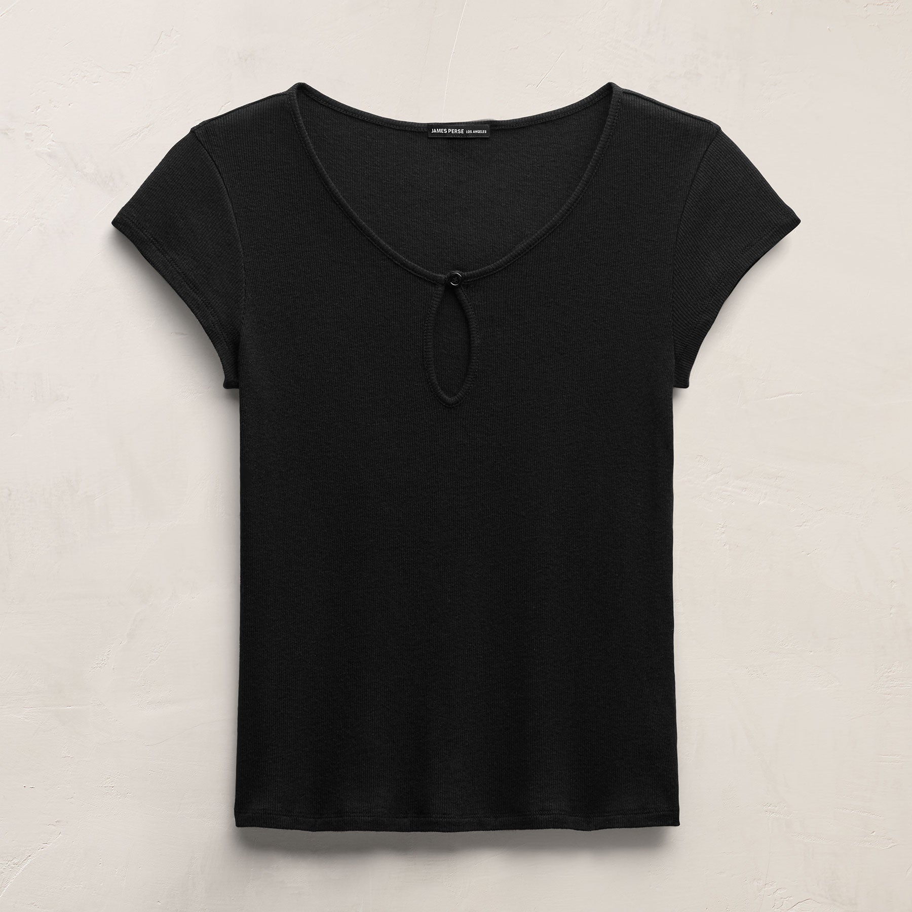 Cotton Cashmere Keyhole Tee - Black