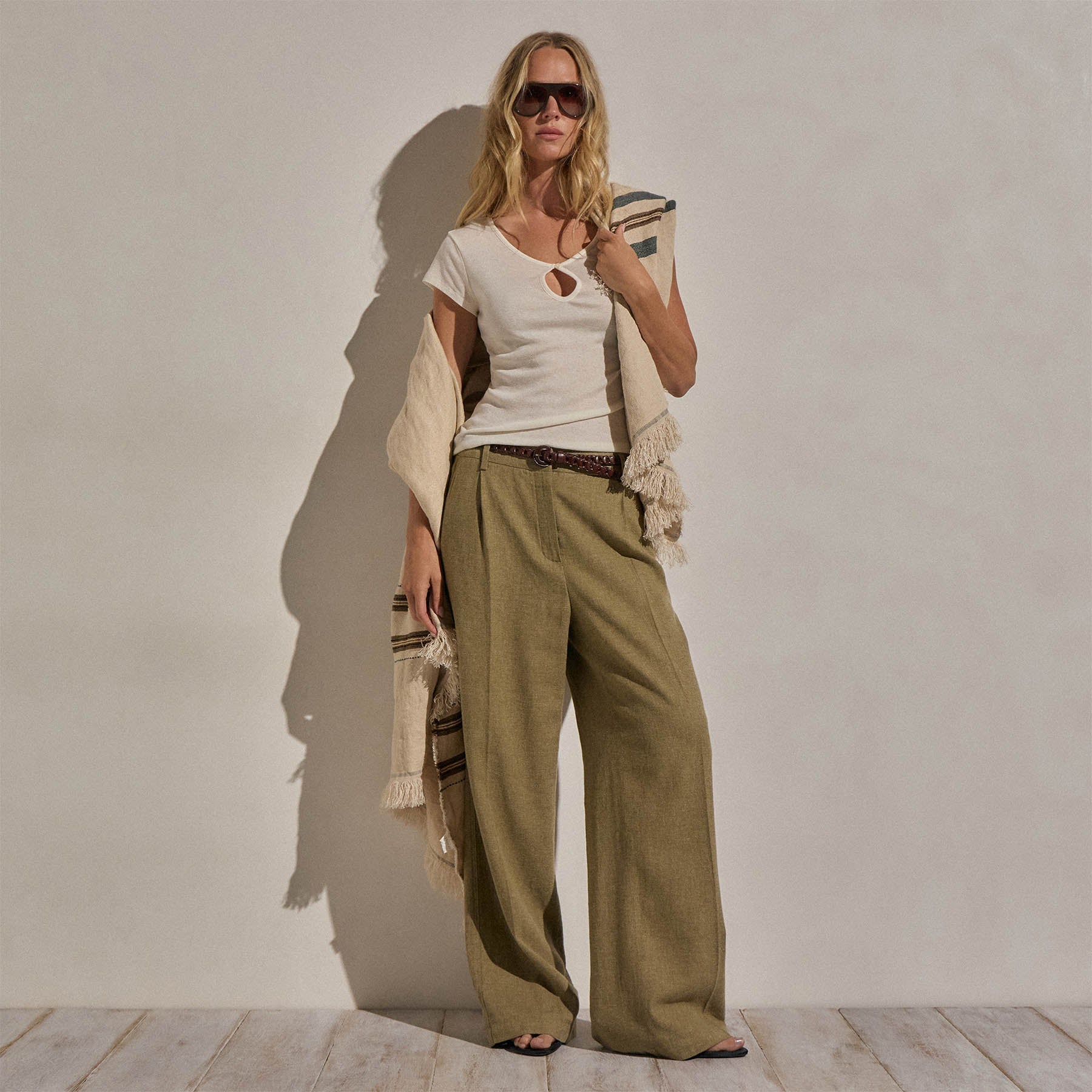 Cotton Cashmere Keyhole Tee - White