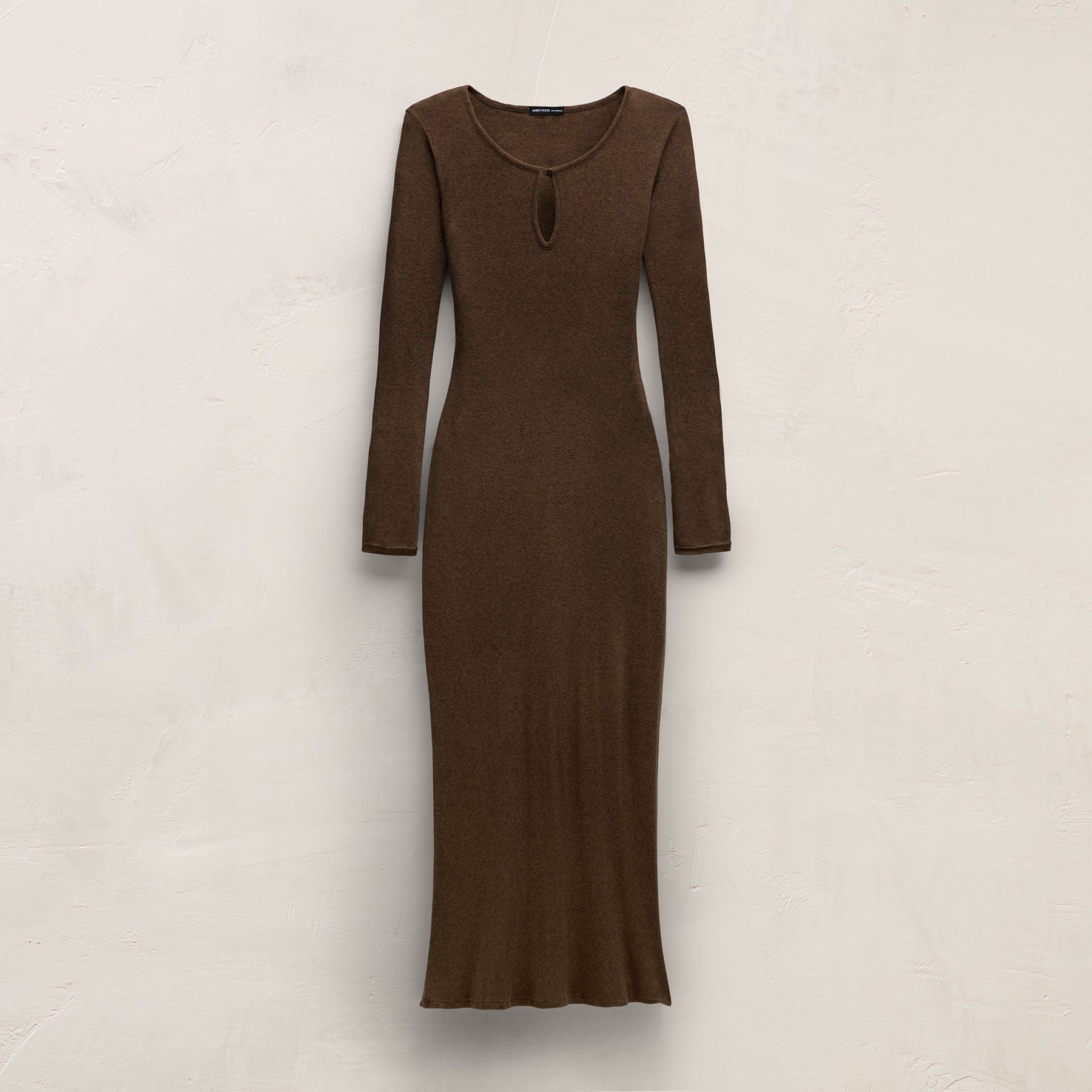 Cotton Cashmere Rib Keyhole Dress - Brown