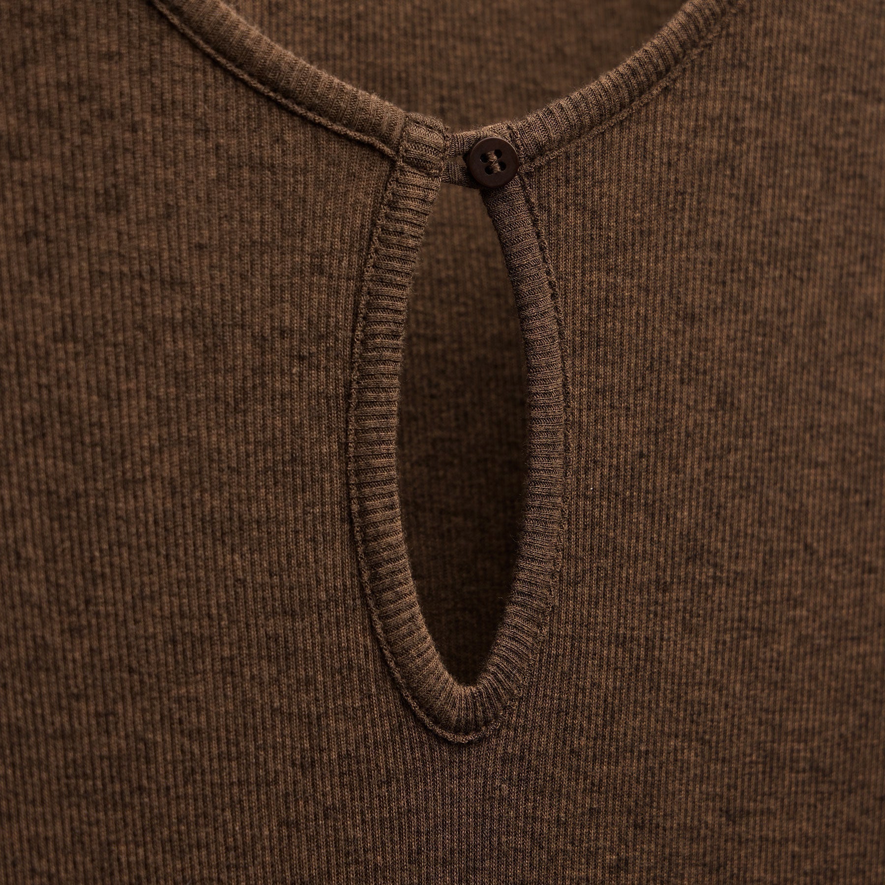 Cotton Cashmere Rib Keyhole Dress - Brown
