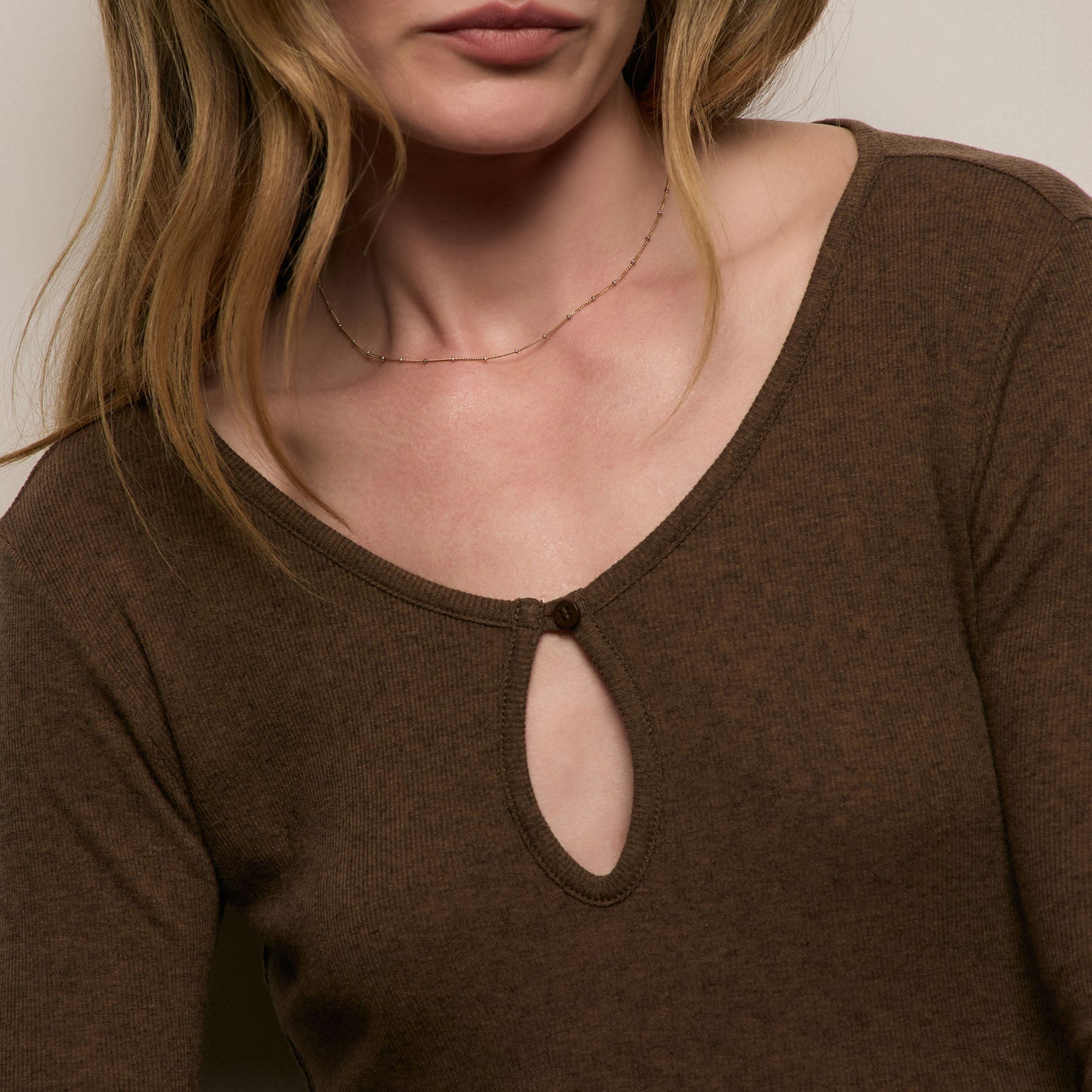 Cotton Cashmere Rib Keyhole Dress - Brown