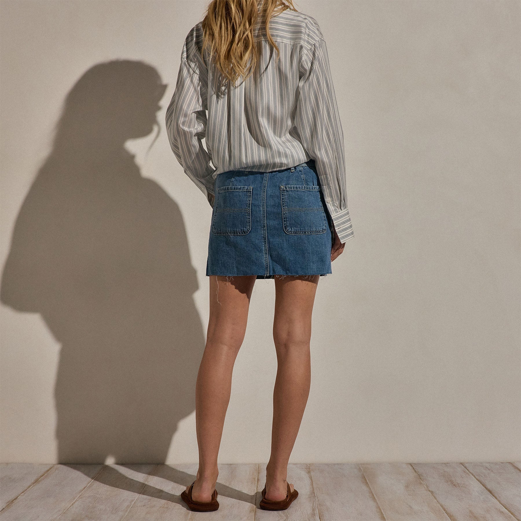 Drawstring Denim Mini Skirt - Blue Wash