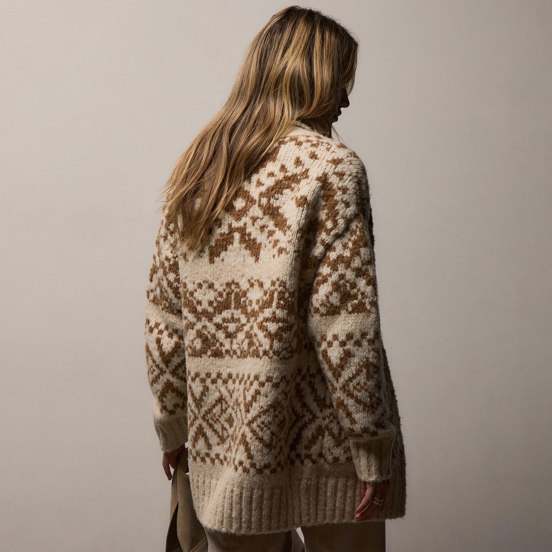 Chalet Intarsia Cardigan - Ivory/Whiskey