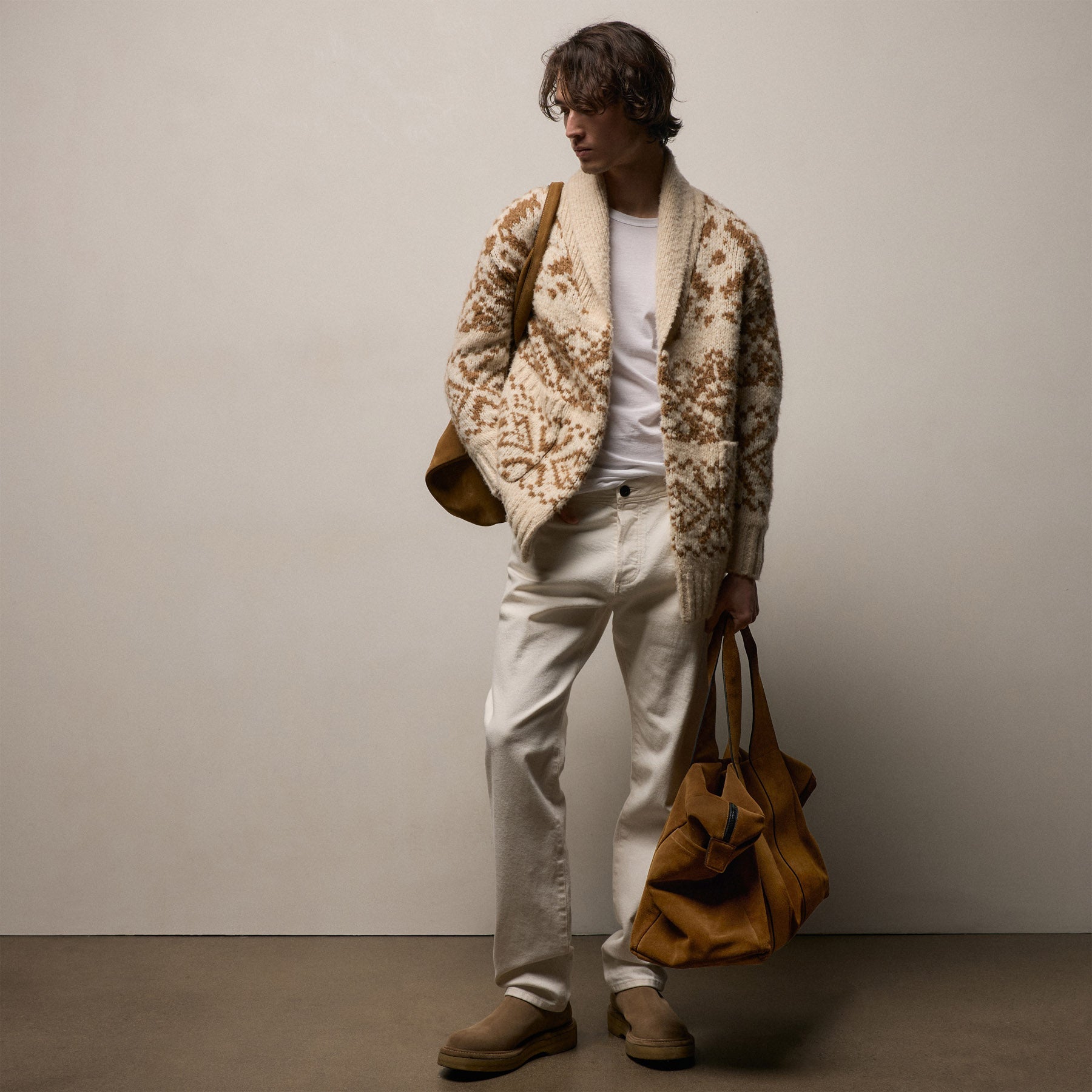 Chalet Intarsia Cardigan - Ivory/Whiskey