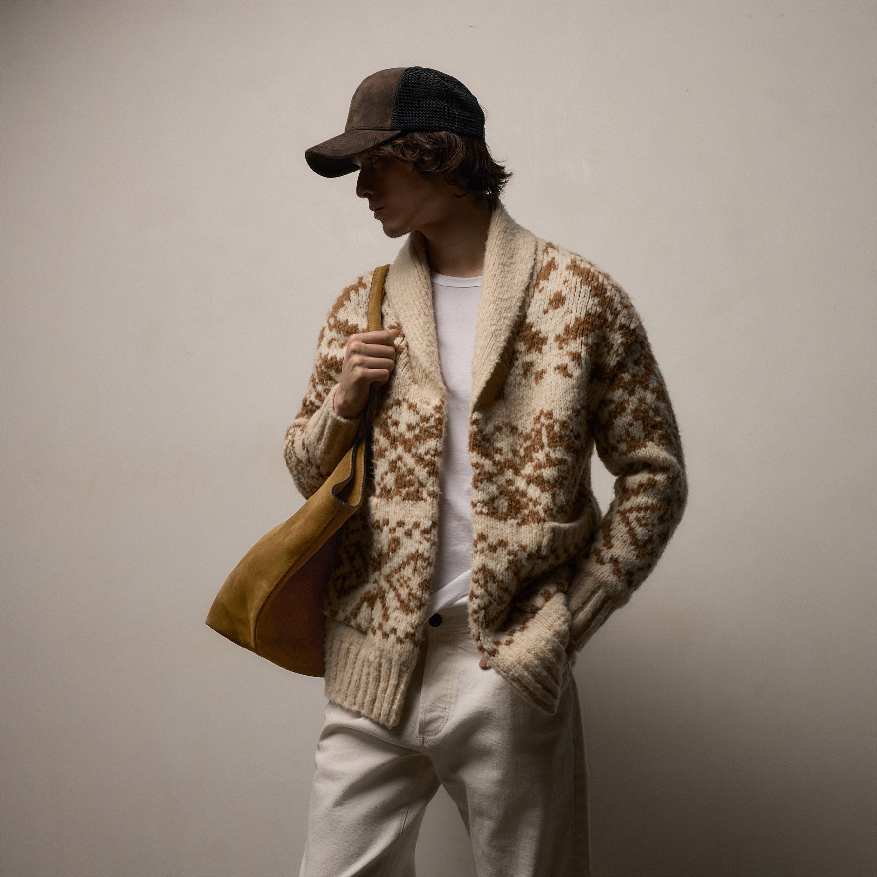 Chalet Intarsia Cardigan - Ivory/Whiskey