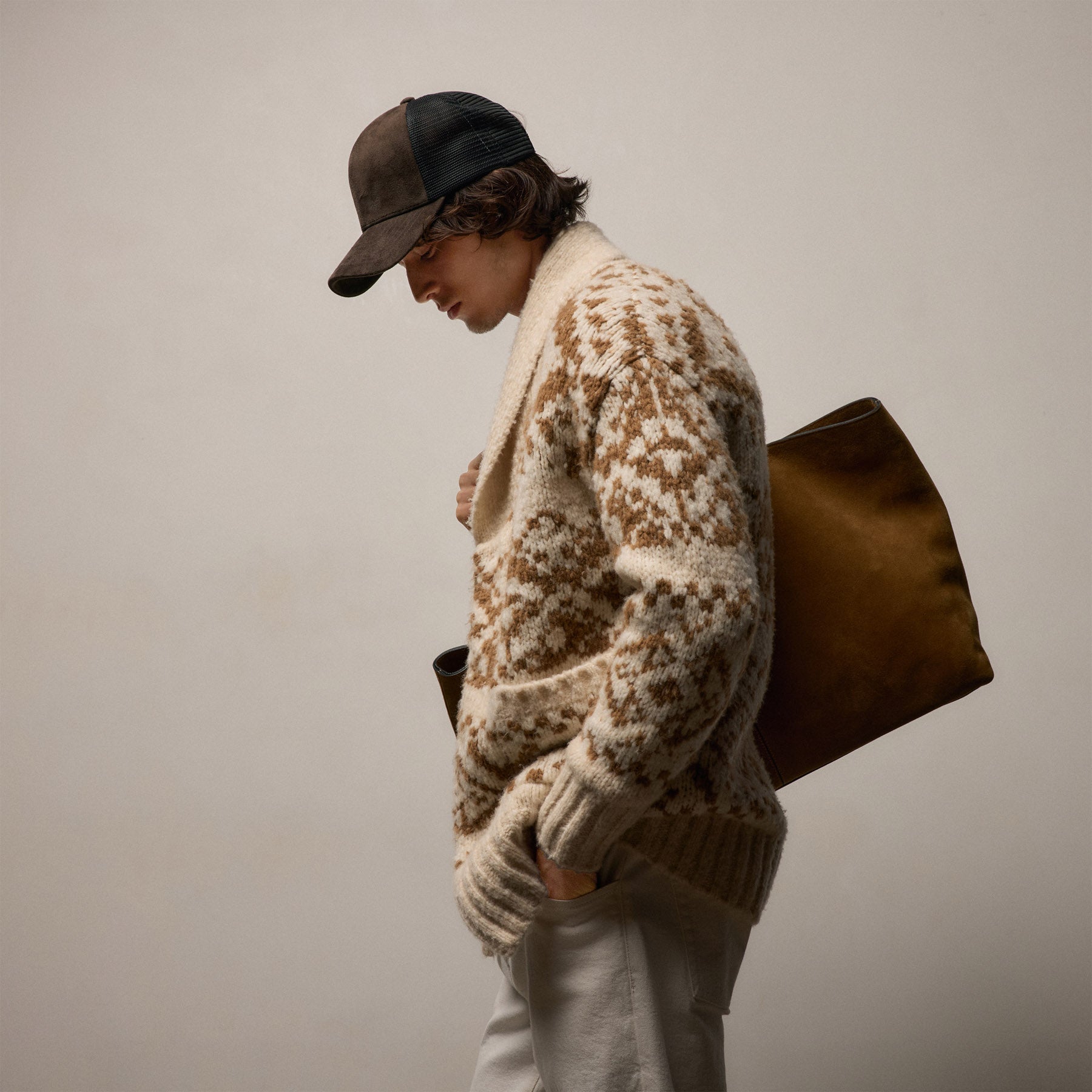 Chalet Intarsia Cardigan - Ivory/Whiskey