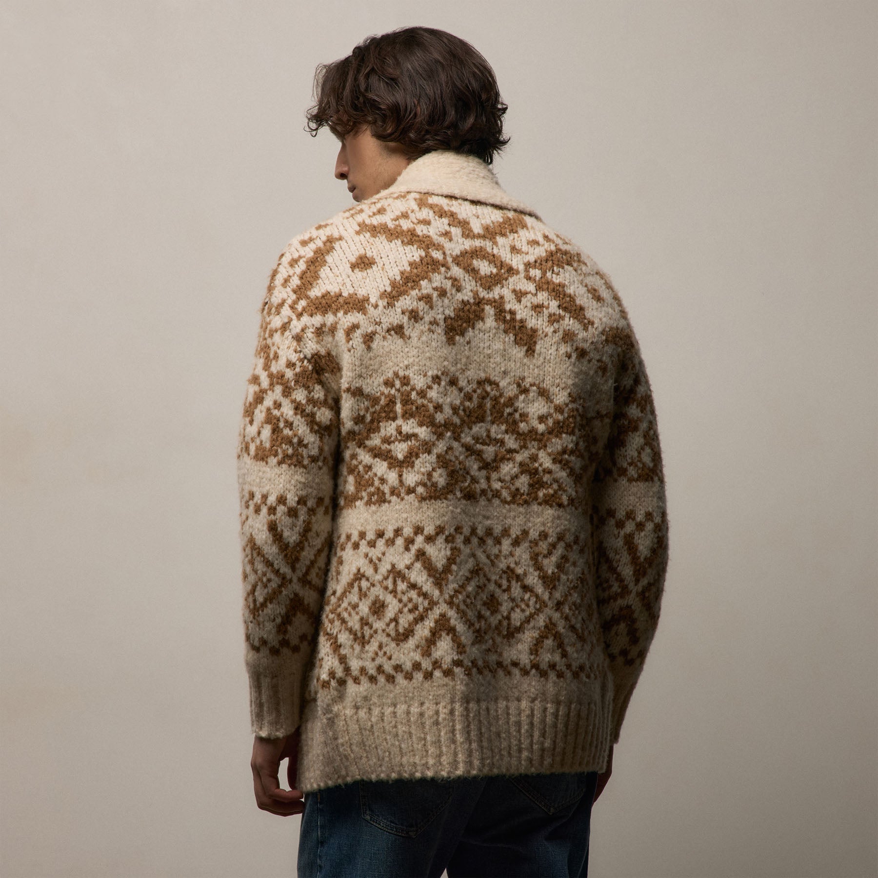 Chalet Intarsia Cardigan - Ivory/Whiskey