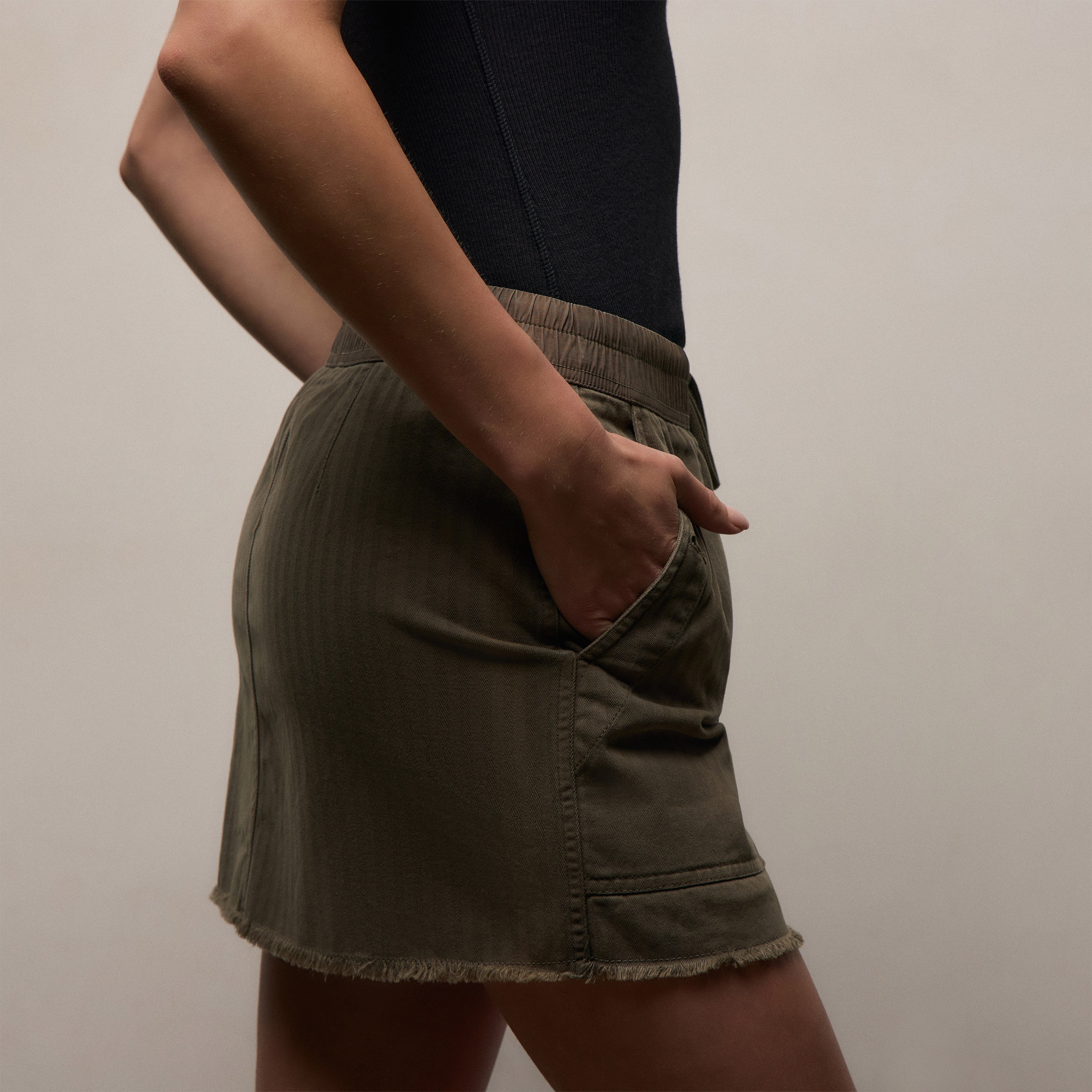 Herringbone Twill Mini Skirt - Army Green Pigment