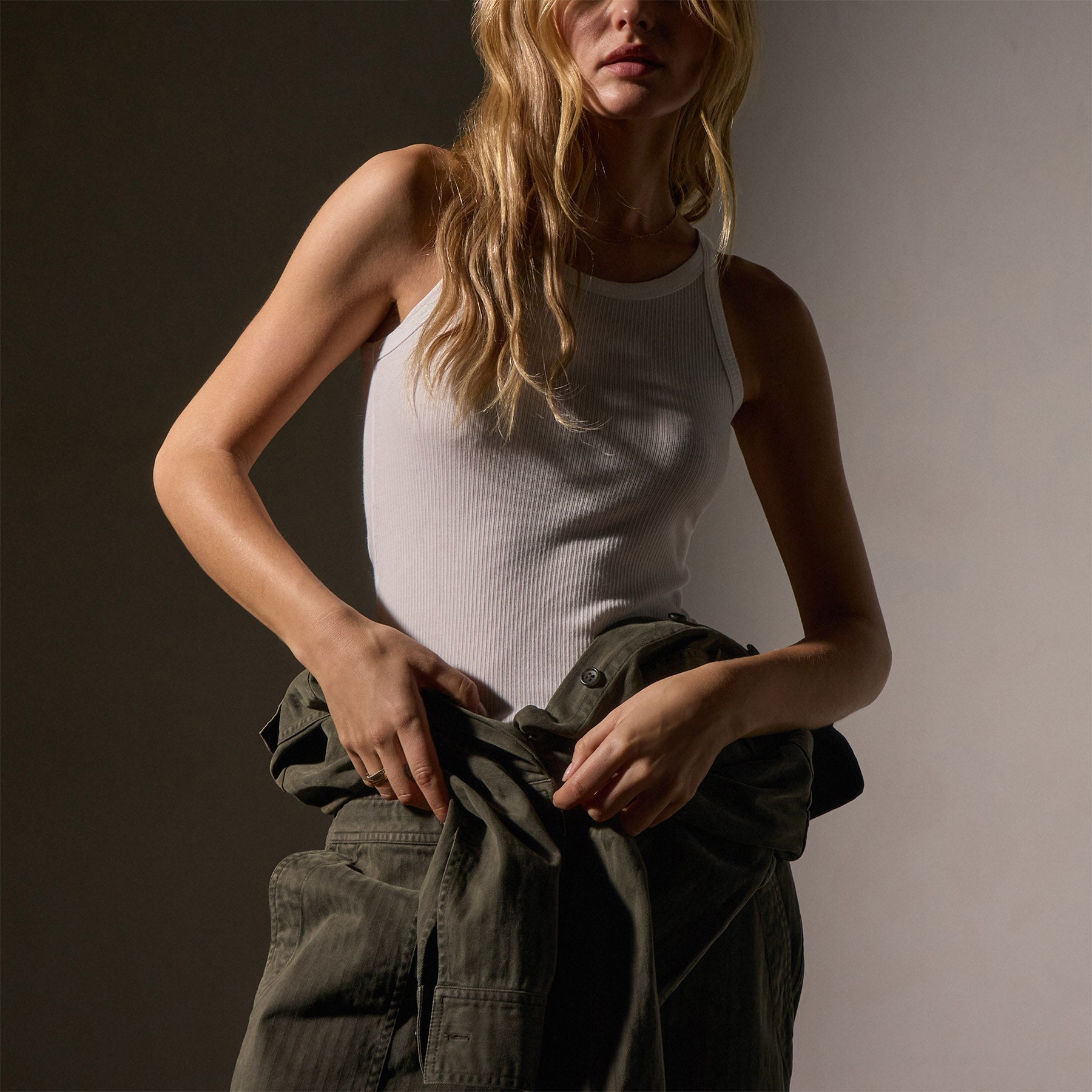 Stretch Herringbone Jumpsuit - Army Green Pigment