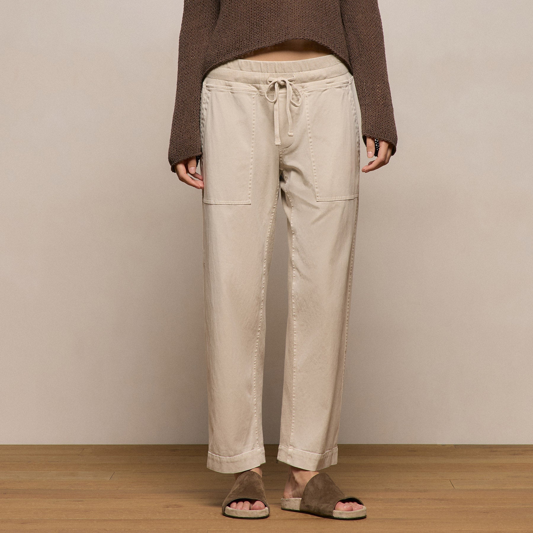 Mixed Media Straight Pant - Talc