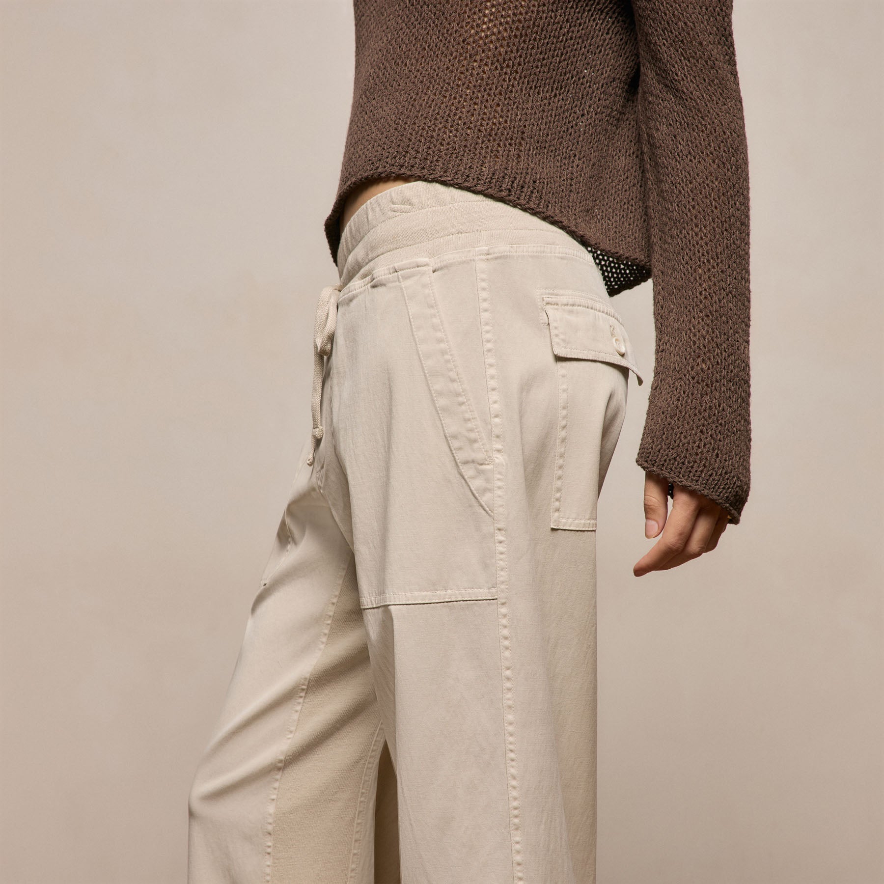 Mixed Media Straight Pant - Talc