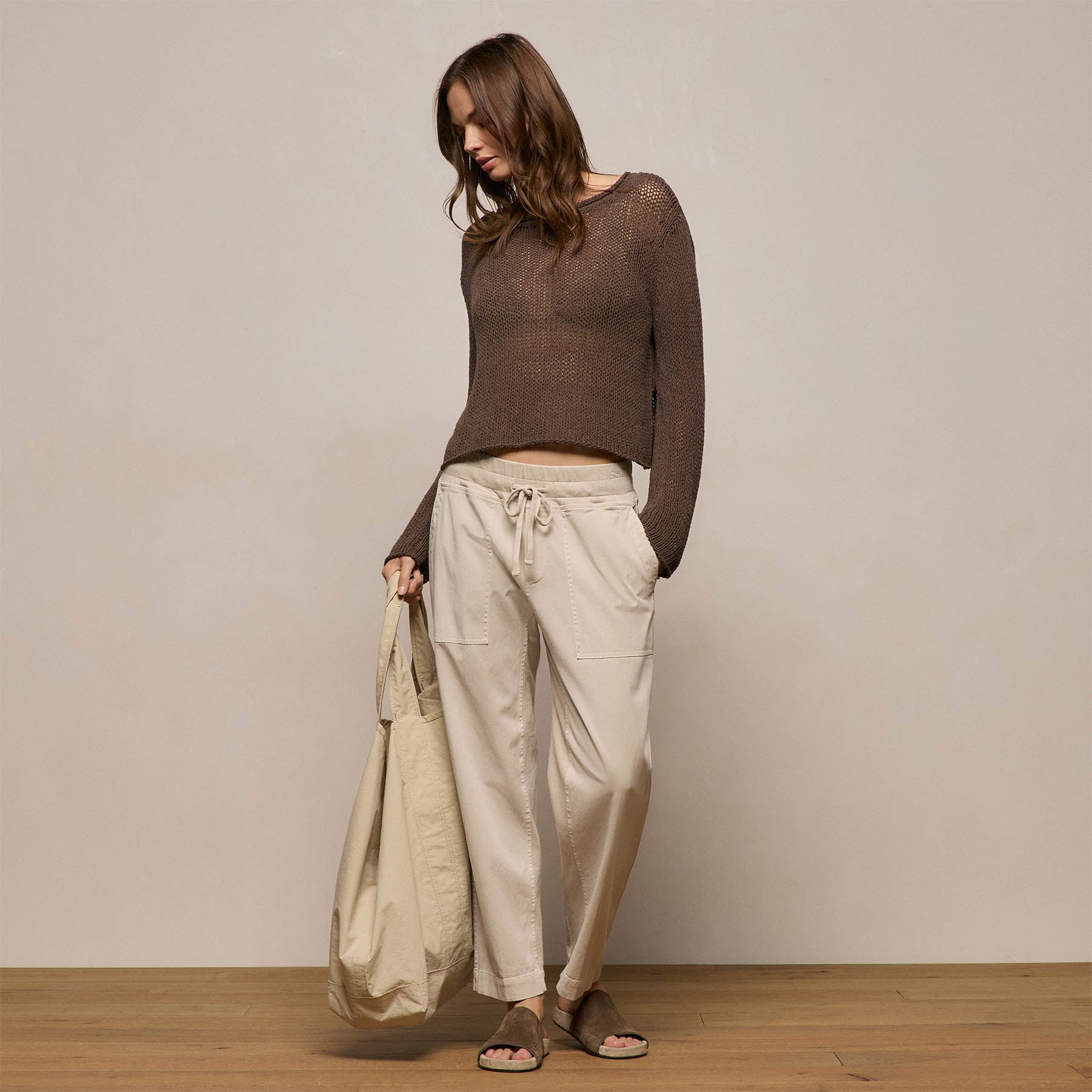 Mixed Media Straight Pant - Talc