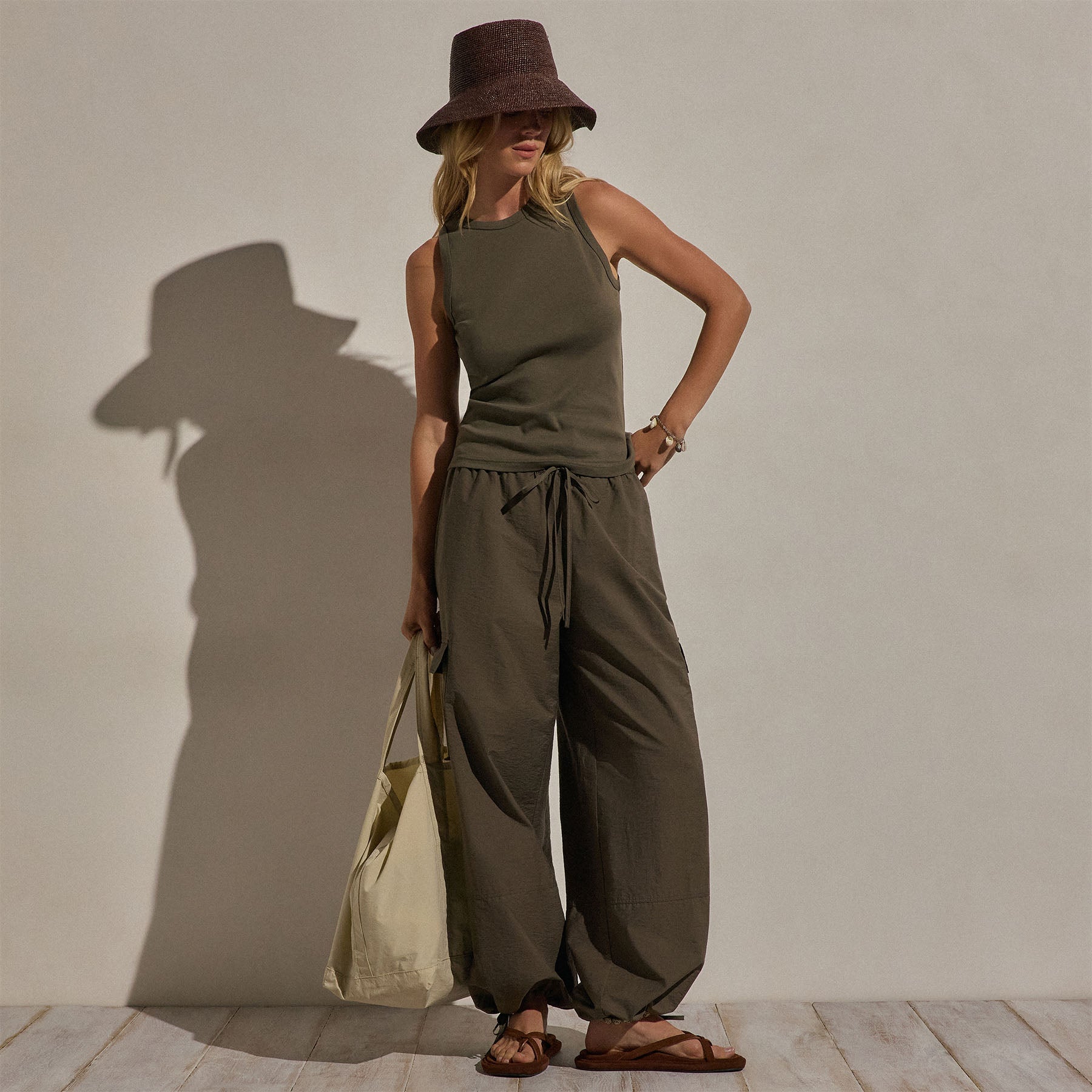 Compact Cotton High Neck Tank - Army Green