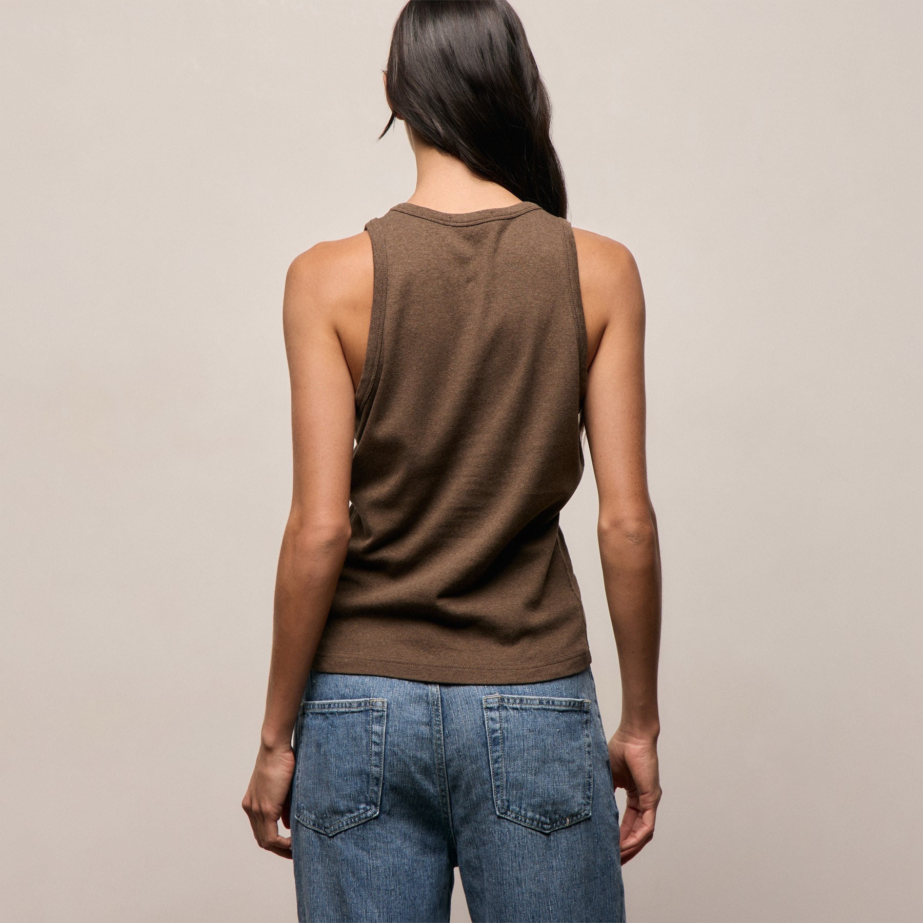 Compact Cotton High Neck Tank - Brown Melange