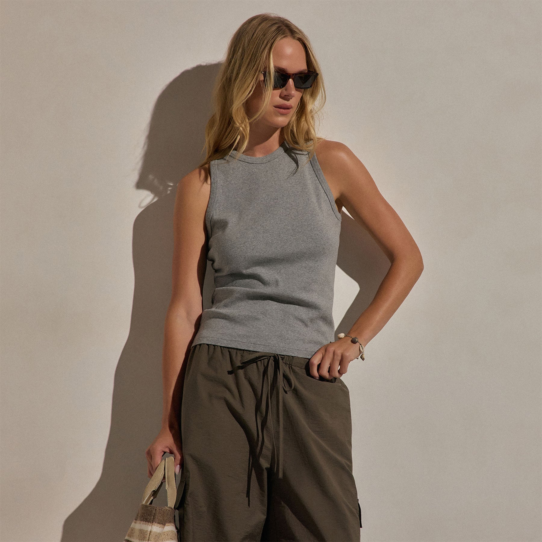 Compact Cotton High Neck Tank - Heather Grey