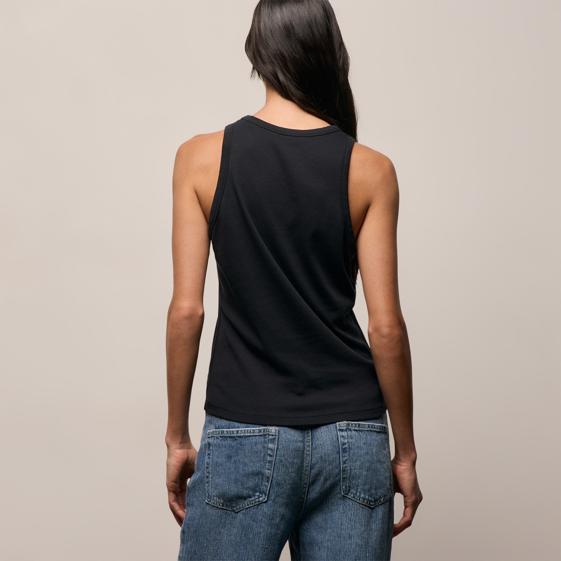 Compact Cotton High Neck Tank - Washed Black