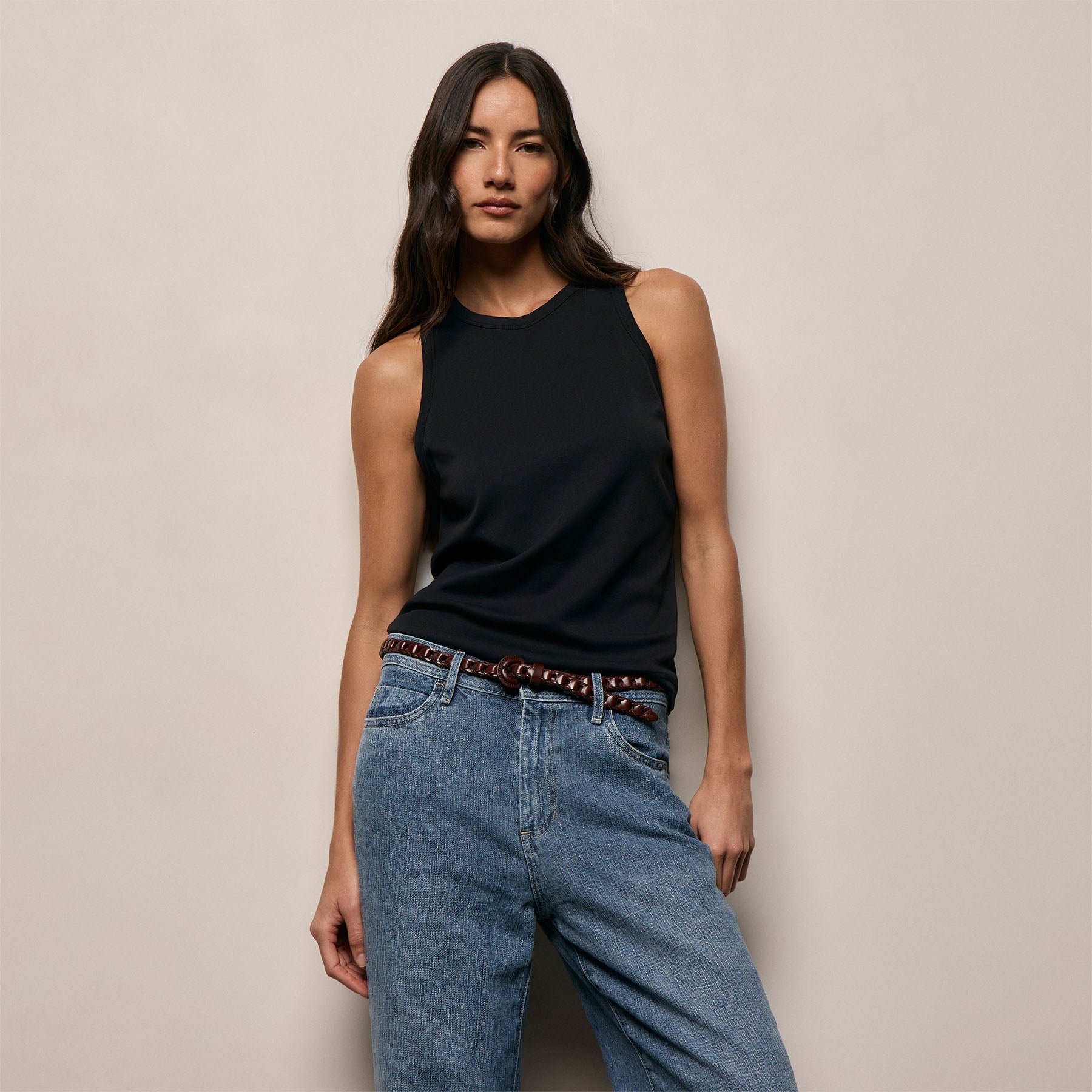 Compact Cotton High Neck Tank - Washed Black
