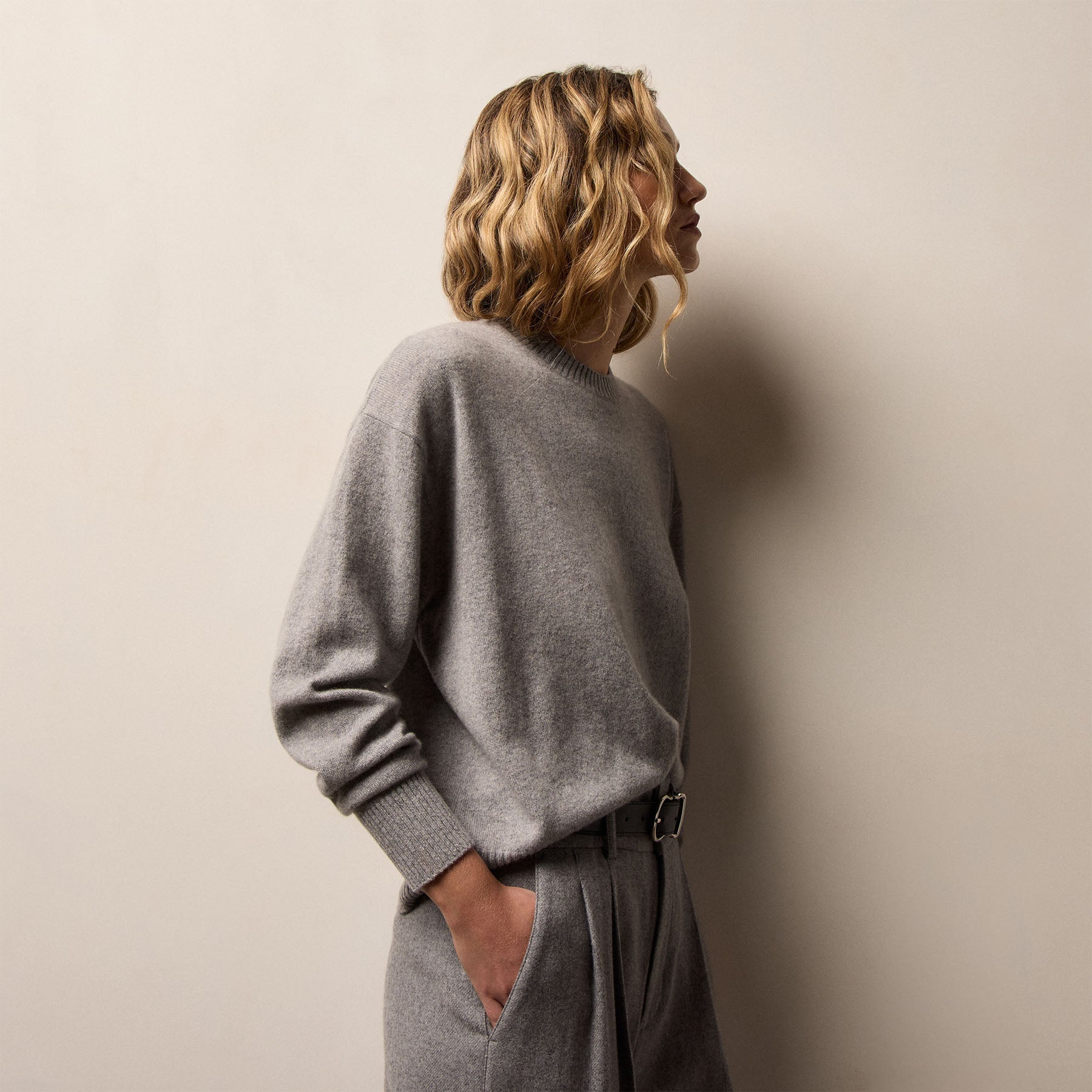 Spun Cashmere Crew Sweater - Heather Grey