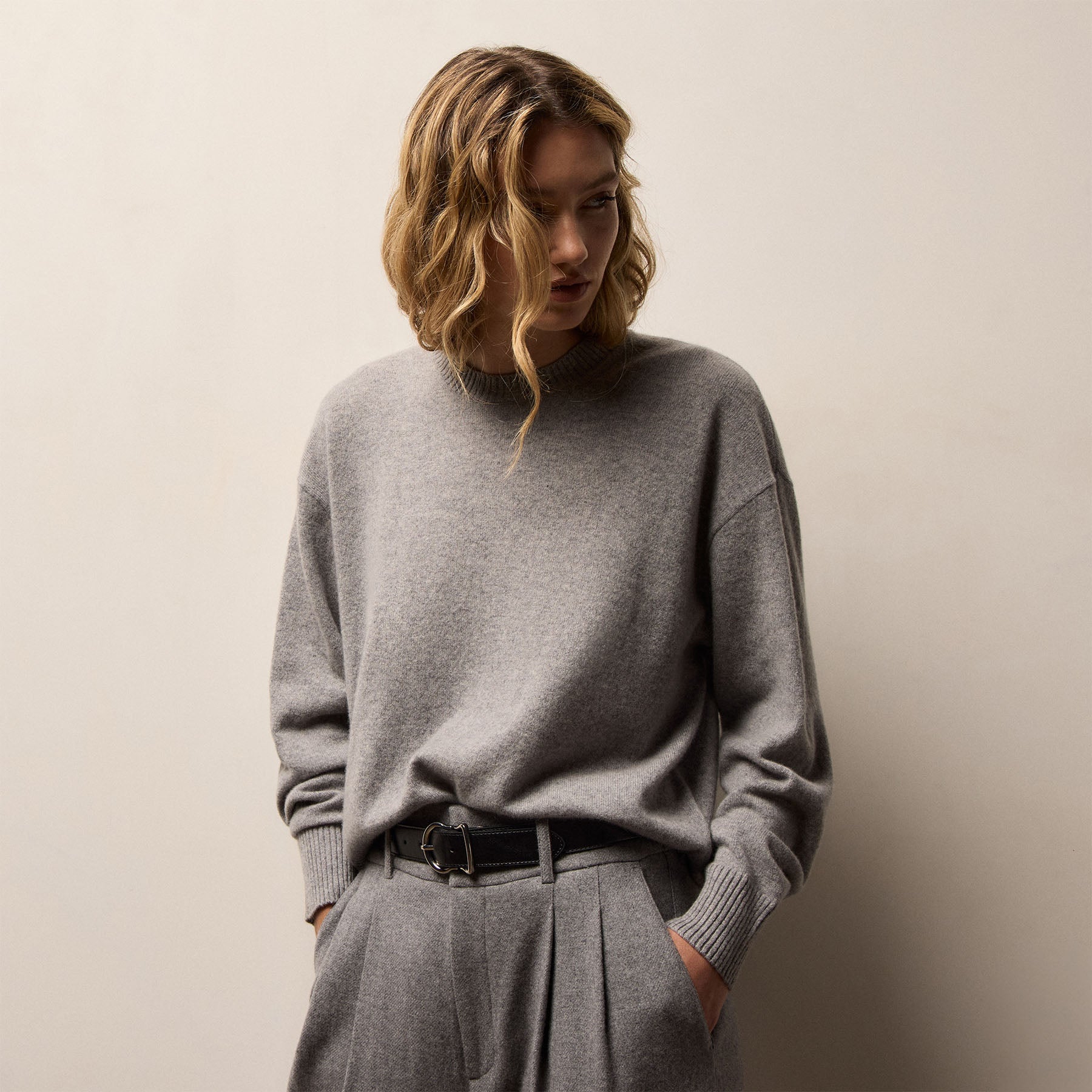Spun Cashmere Crew Sweater - Heather Grey