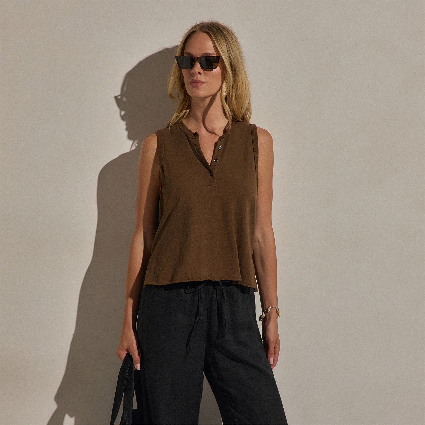 Slub Jersey Henley Tank - Cocoa