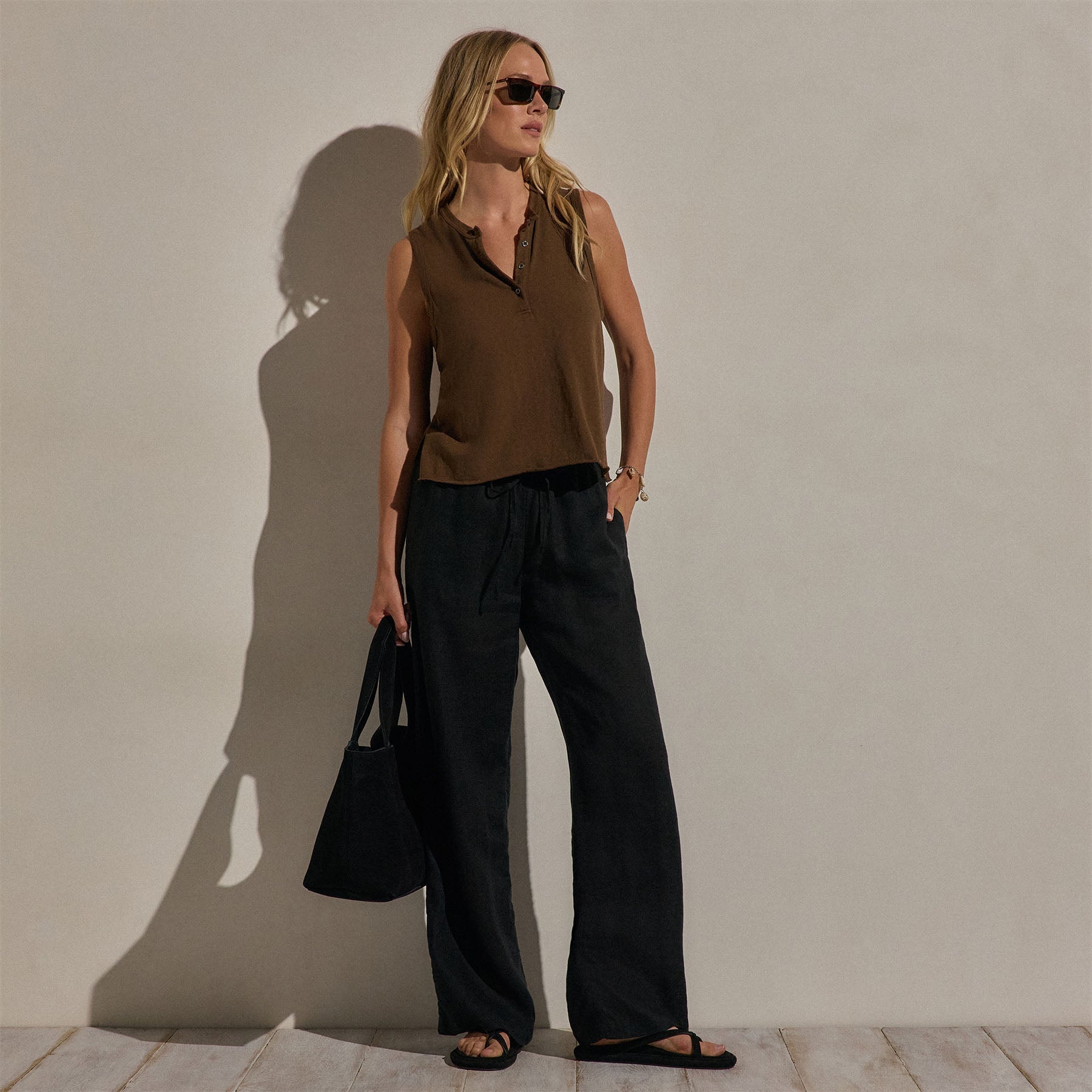 Slub Jersey Henley Tank - Cocoa