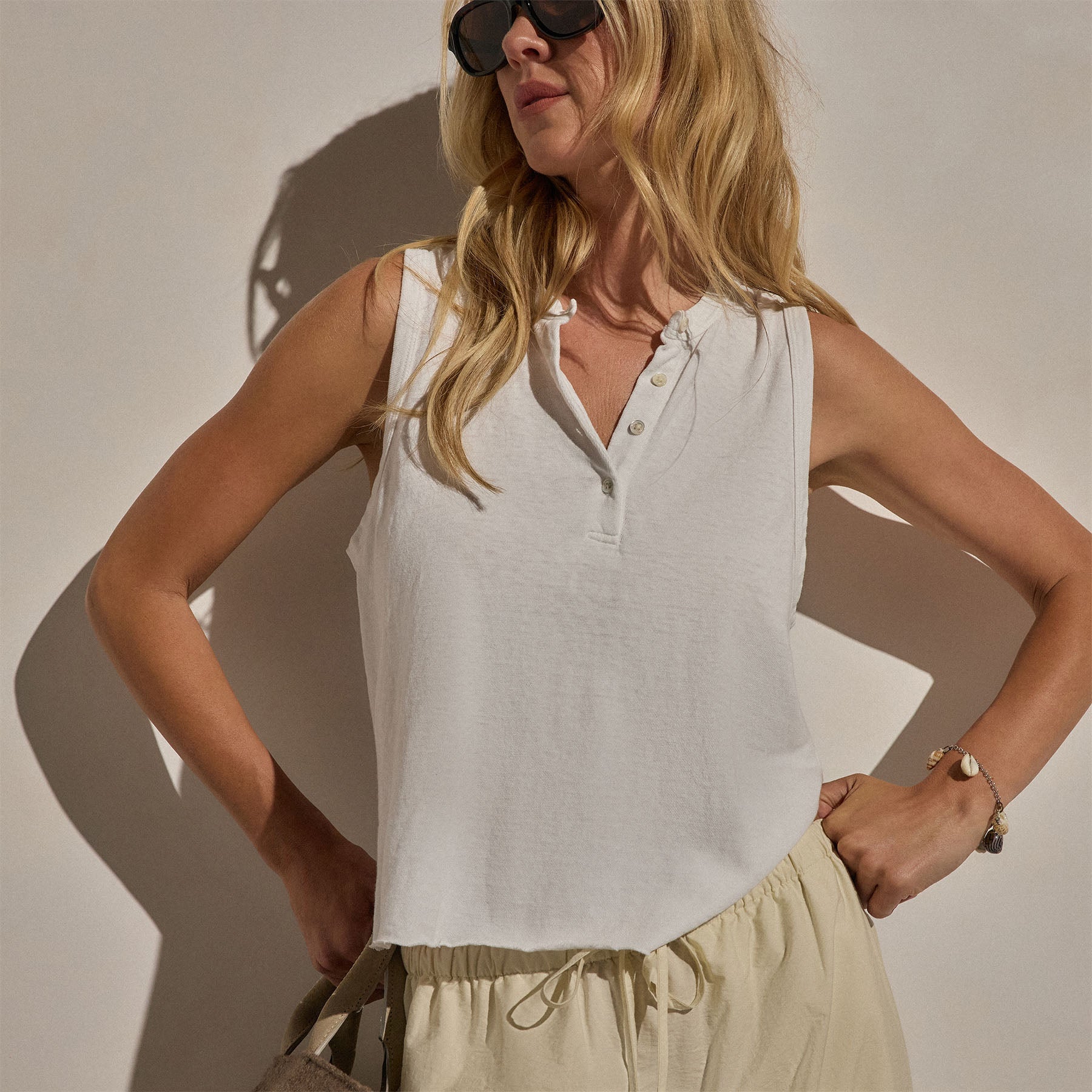 Slub Jersey Henley Tank - White