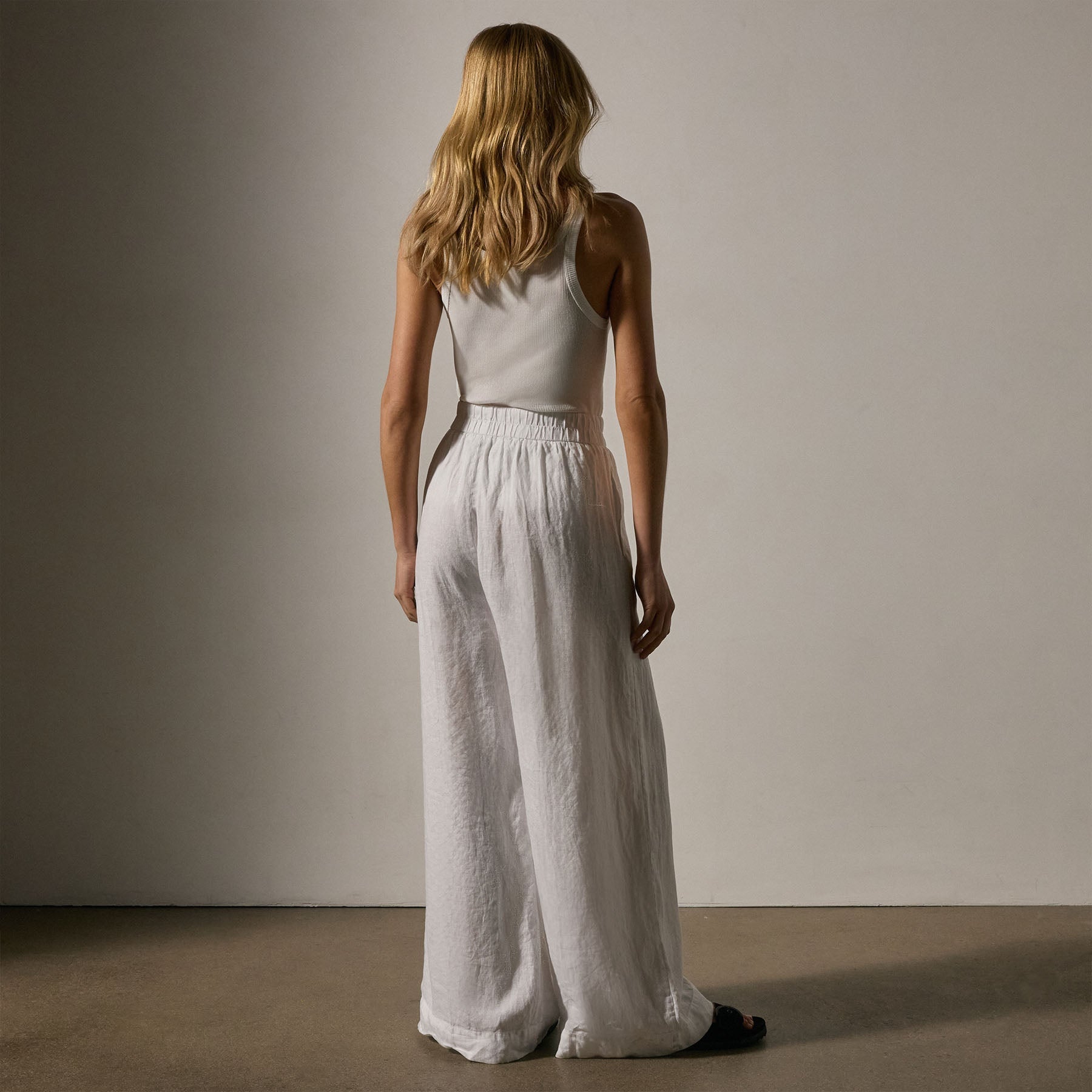 Lightweight Linen Wide Leg Pant - White