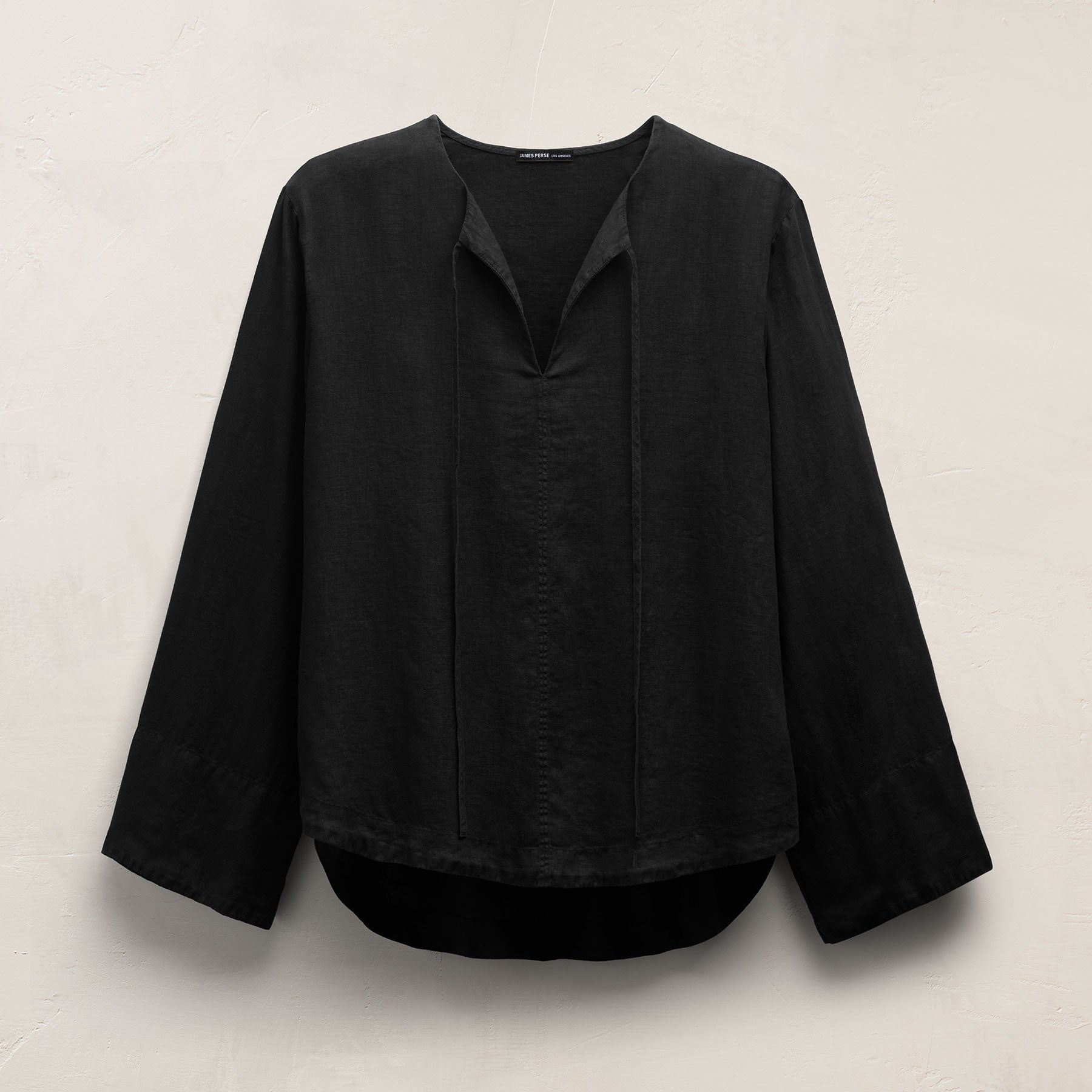 Linen Tie Front Tunic Top - Black