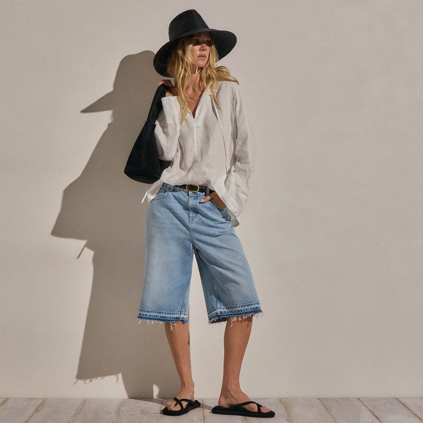 Linen Tie Front Tunic Top - White