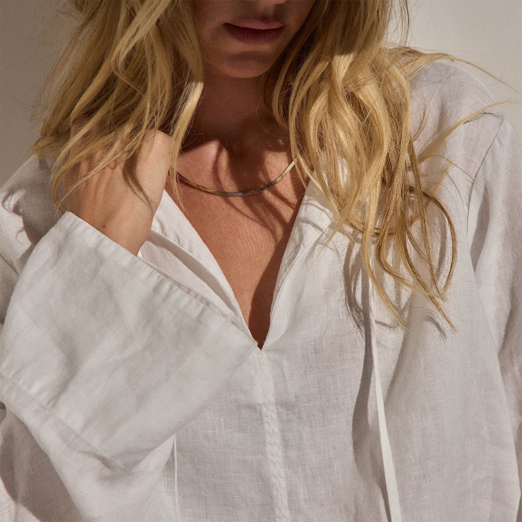 Linen Tie Front Tunic Top - White