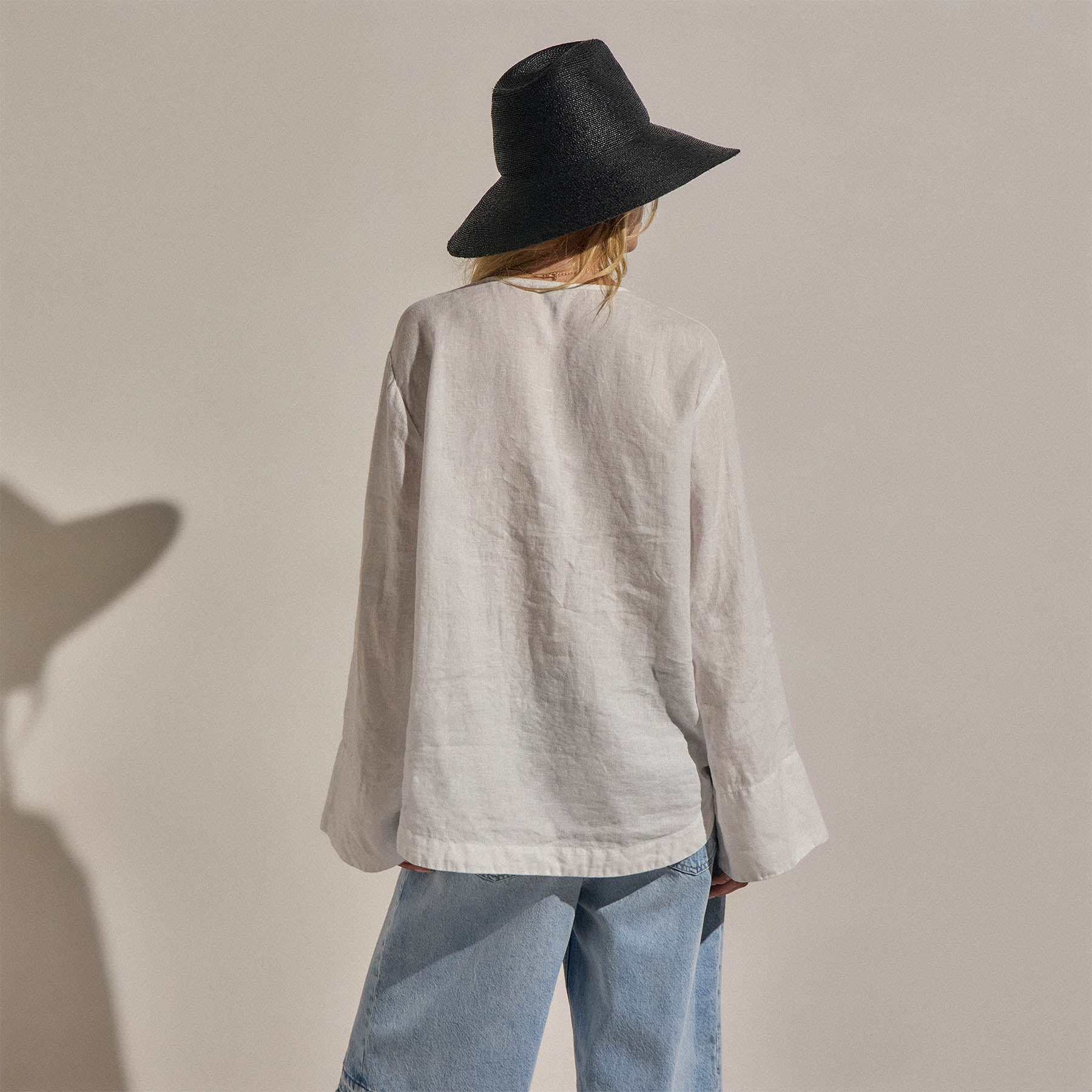 Linen Tie Front Tunic Top - White
