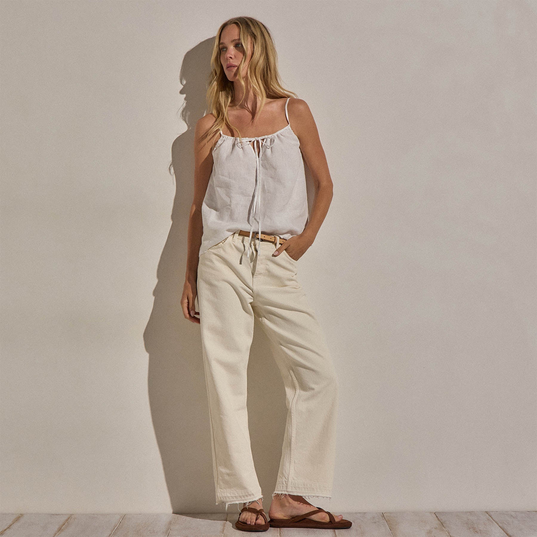 Linen Strappy Tie Cami - White