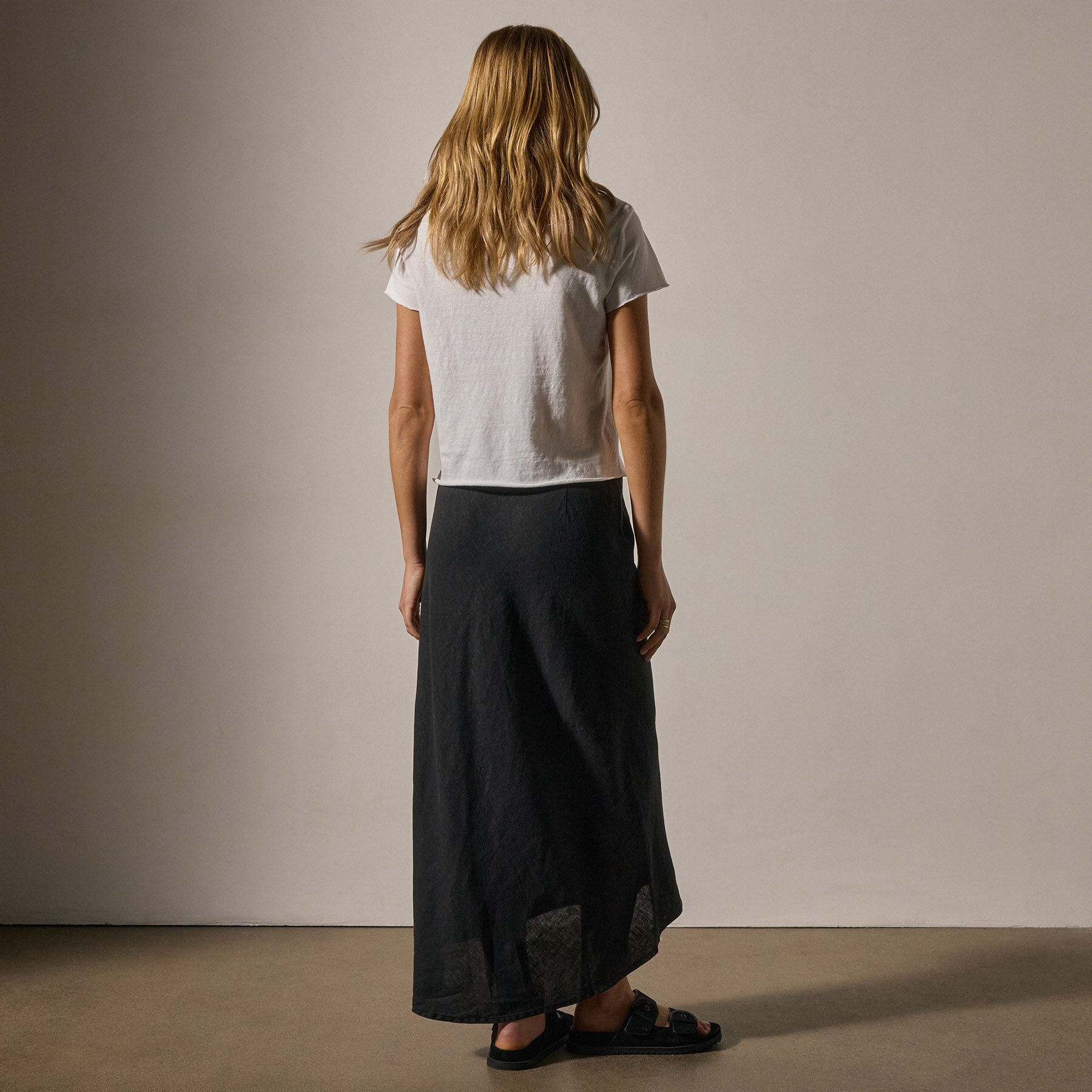 High Low Linen Skirt - Black