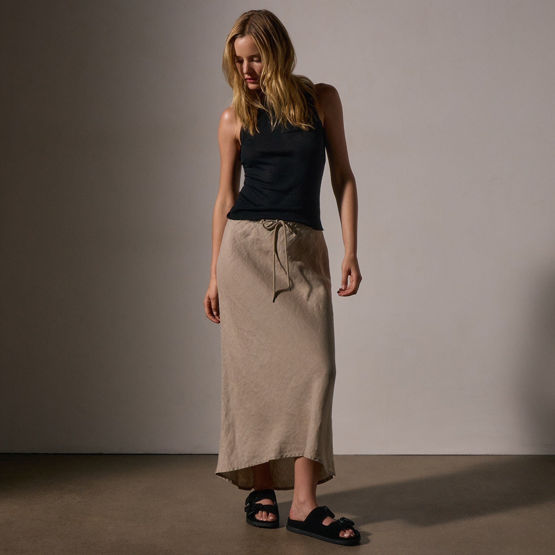 High Low Linen Skirt - Overcast Pigment