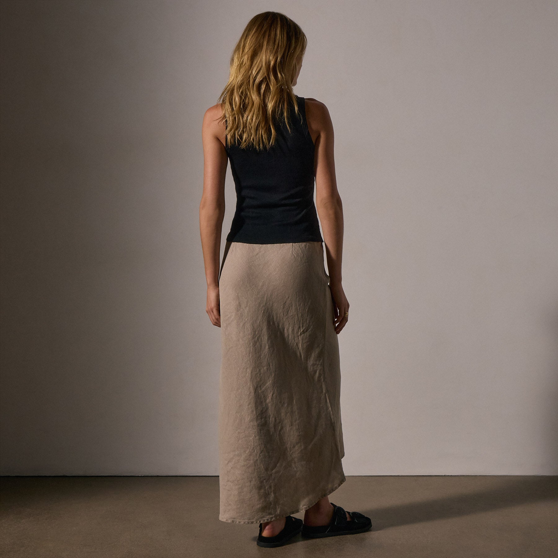 High Low Linen Skirt - Overcast Pigment
